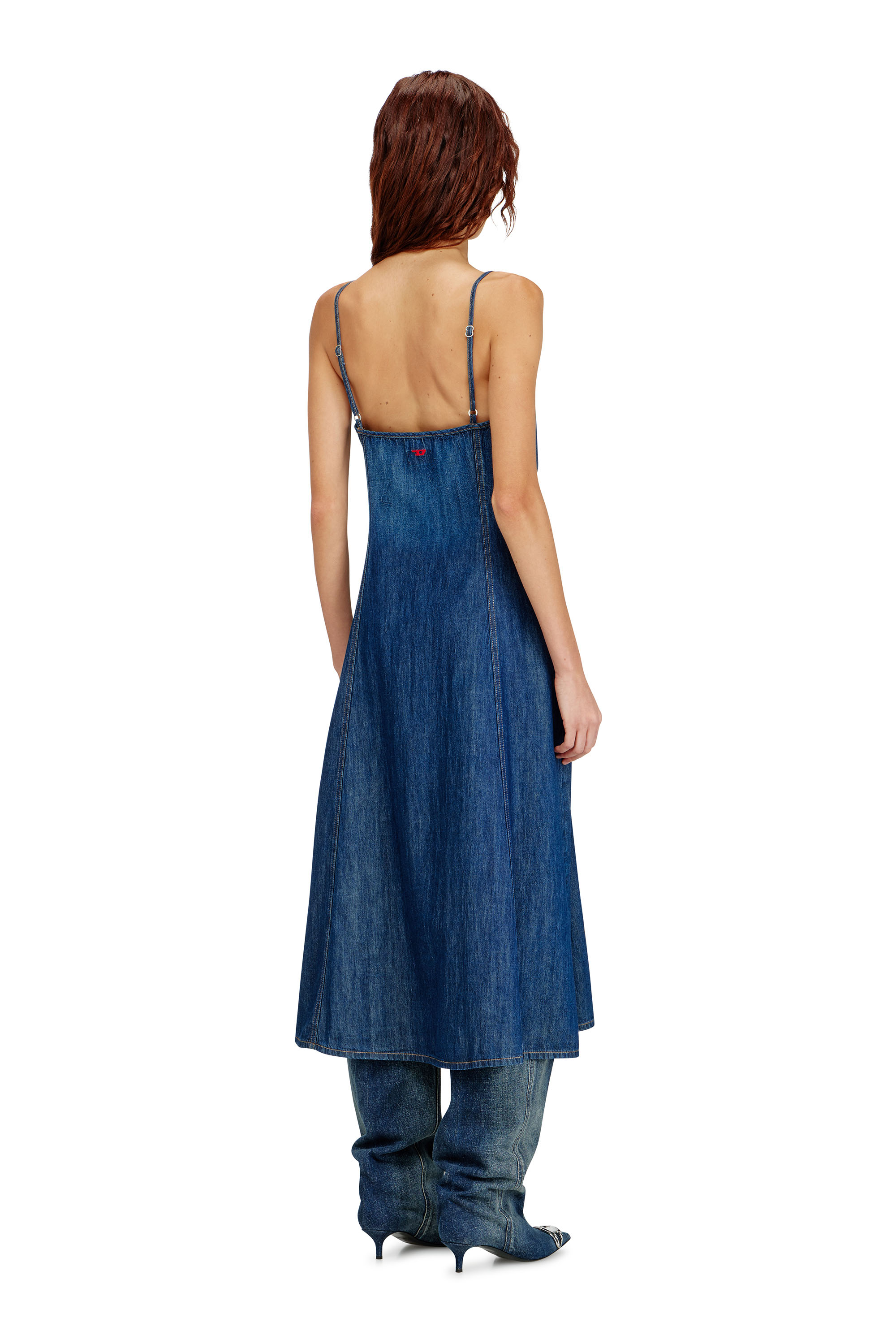 Diesel - DE-BELD-D, Robe midi en denim d&eacute;lav&eacute; propre Femme in Bleu - 4