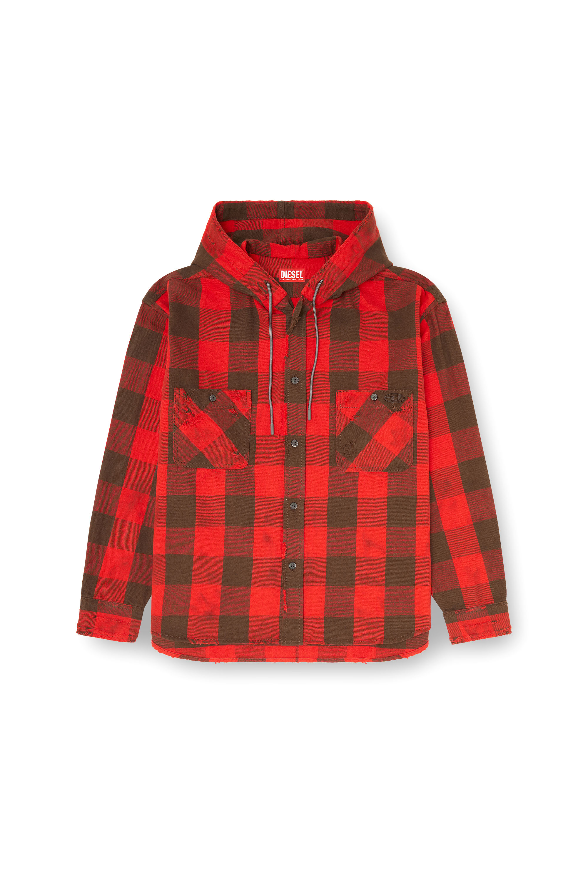 Diesel - S-DRUM-HOODY, Chemise &agrave; capuche effet us&eacute; en flanelle &agrave; carreaux Homme in ToBeDefined - 2