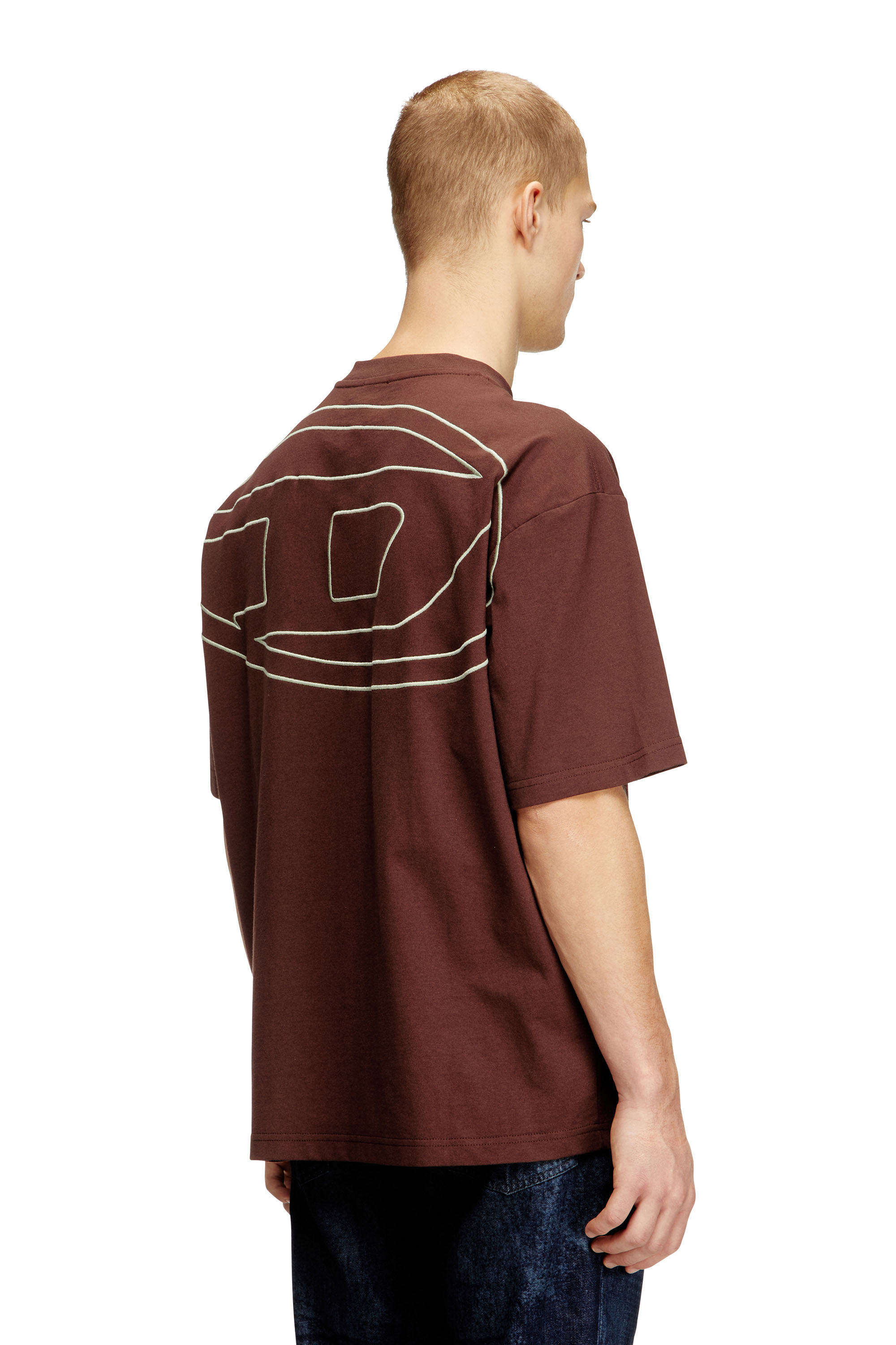 Diesel - T-BOGGY-MEGOVAL-D, T-shirt avec maxi oval D brodé Homme in Marron - 4