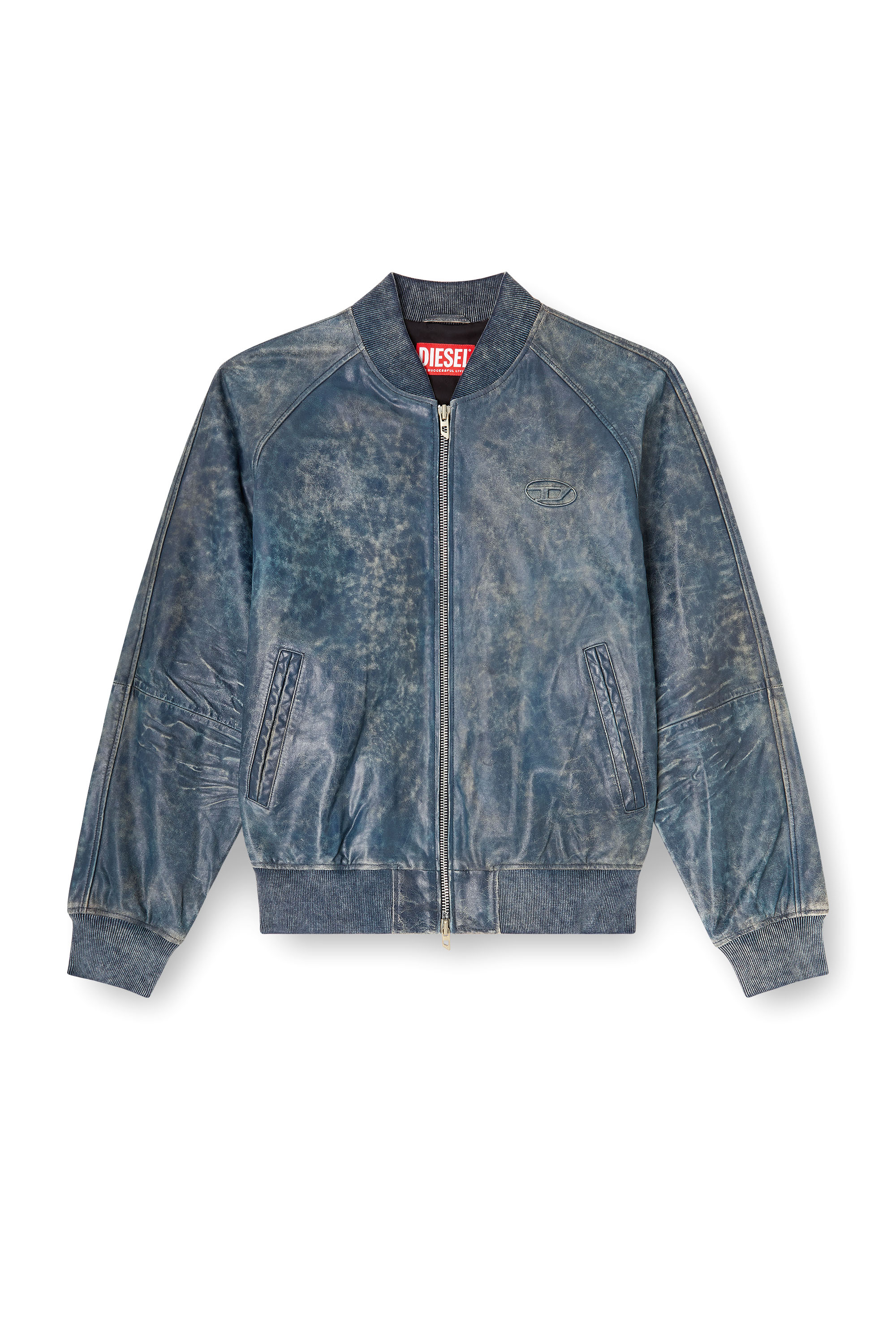 Diesel - L-COBB, Blouson aviateur en cuir trait&eacute; Homme in Bleu - 3
