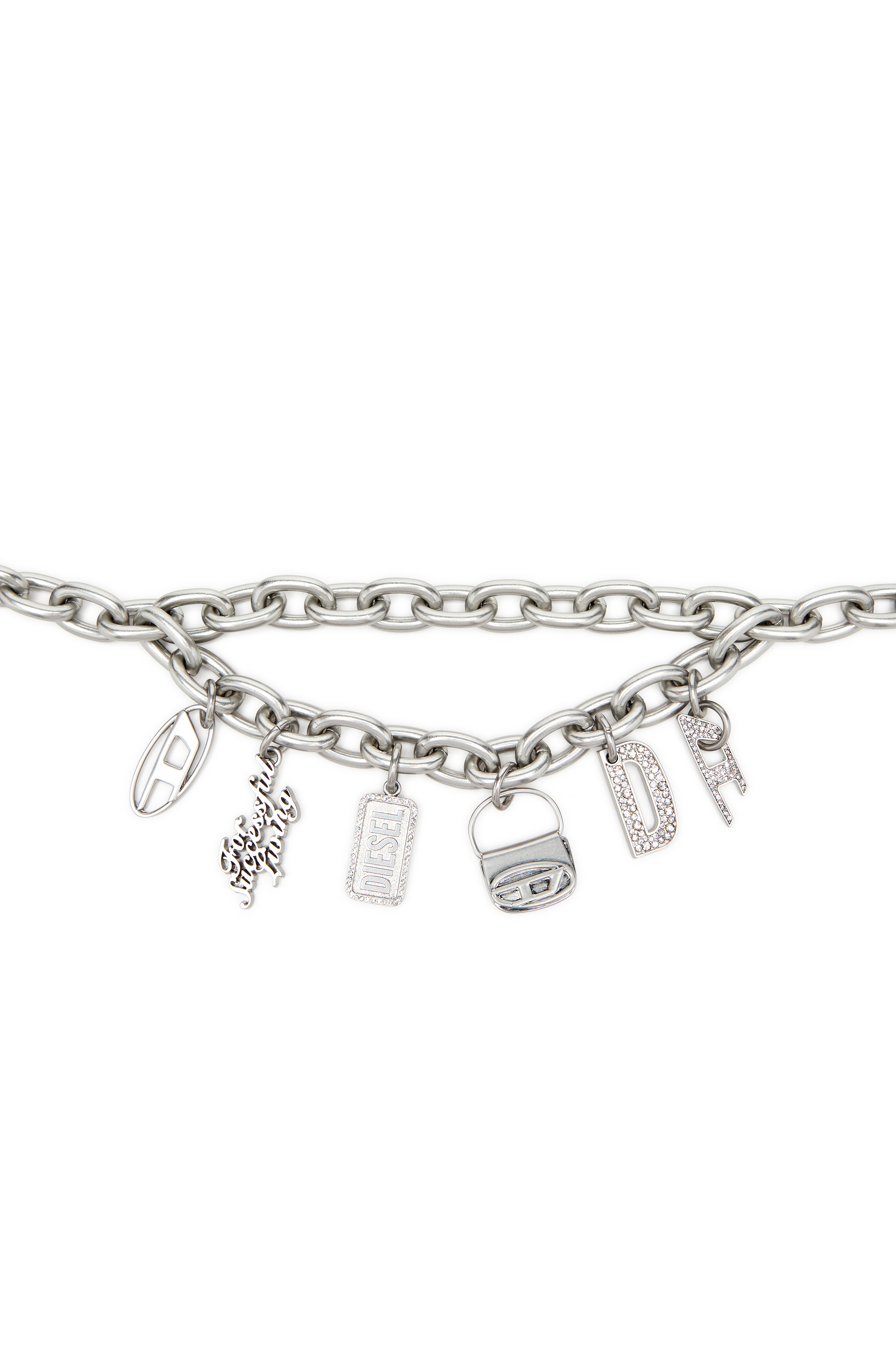 Diesel - B- MULTICHARM CHAIN, Ceinture 1 cm à chaîne avec breloque en cristal Femme in Gris argenté - 3
