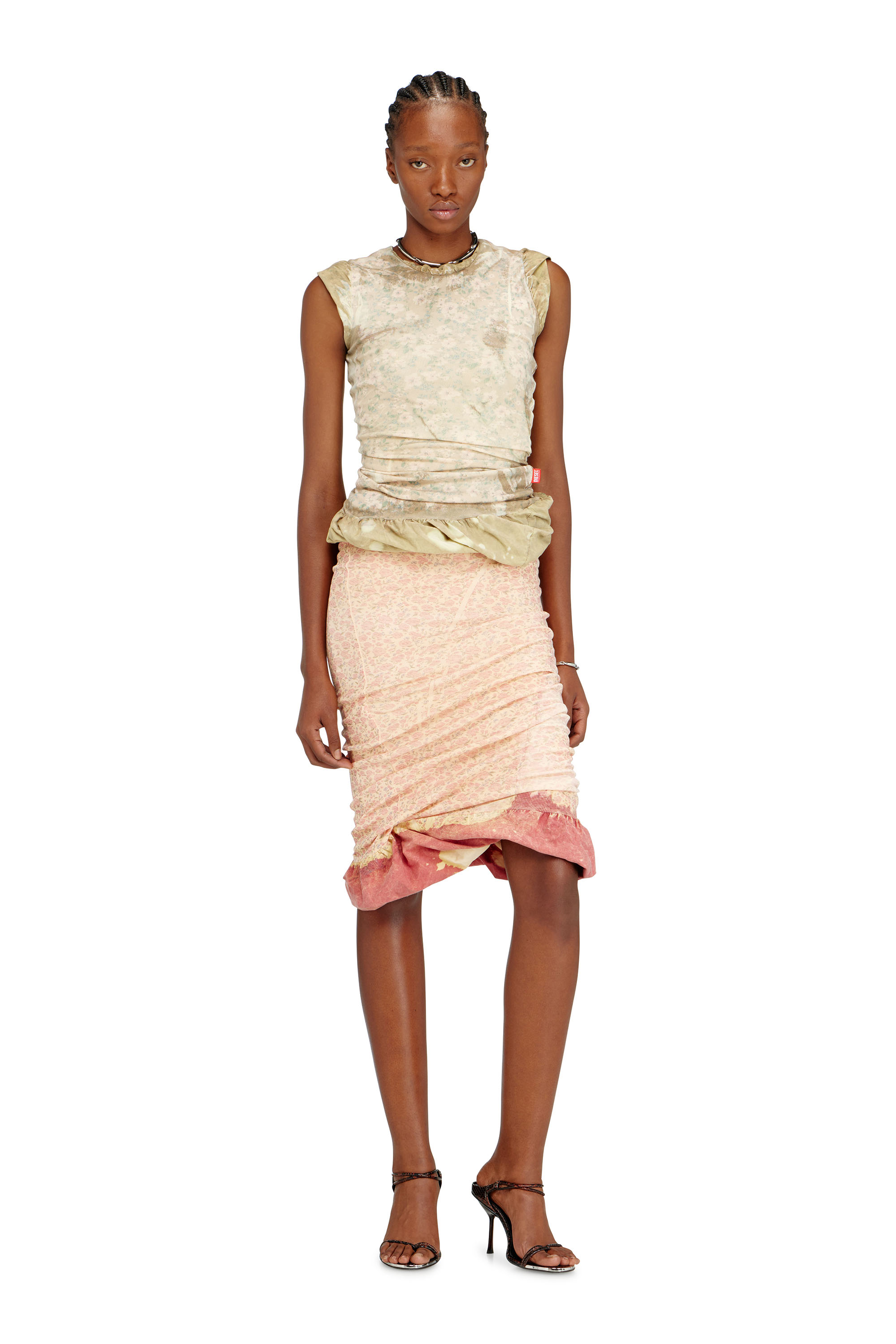 Diesel - T-ORY, Haut superpos&eacute; avec effet blanchi Femme in Vert - 2