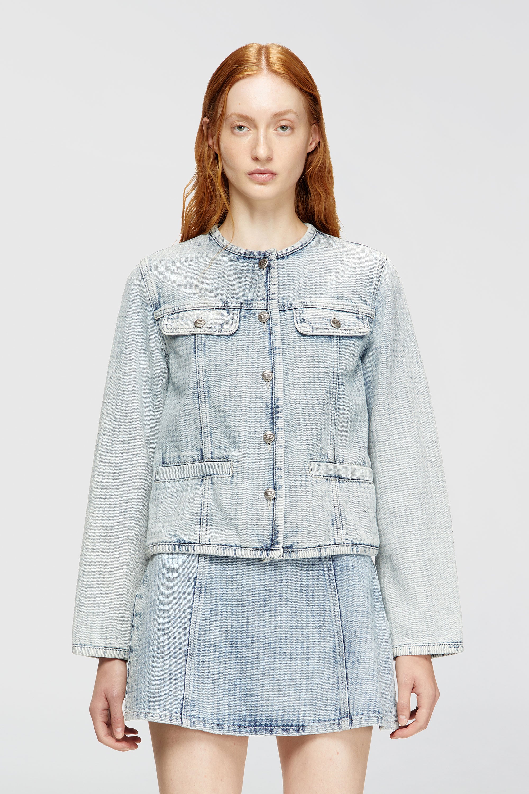 Diesel - DE-GRAFY-S, Veste en denim graphique avec cristaux Femme in Bleu - 1