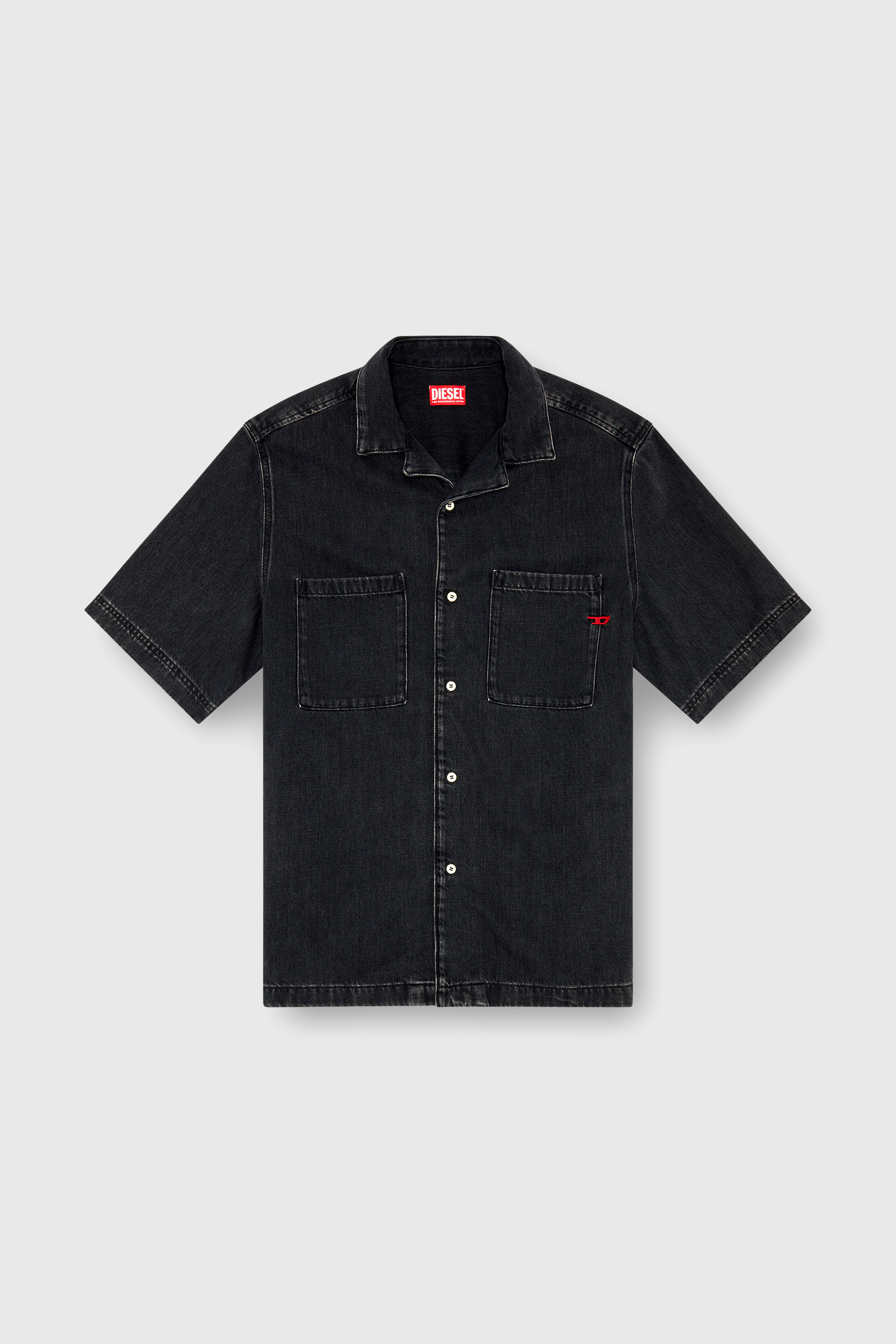 Diesel - D-PAROSHORT, Chemise bowling en denim Homme in Noir - 2
