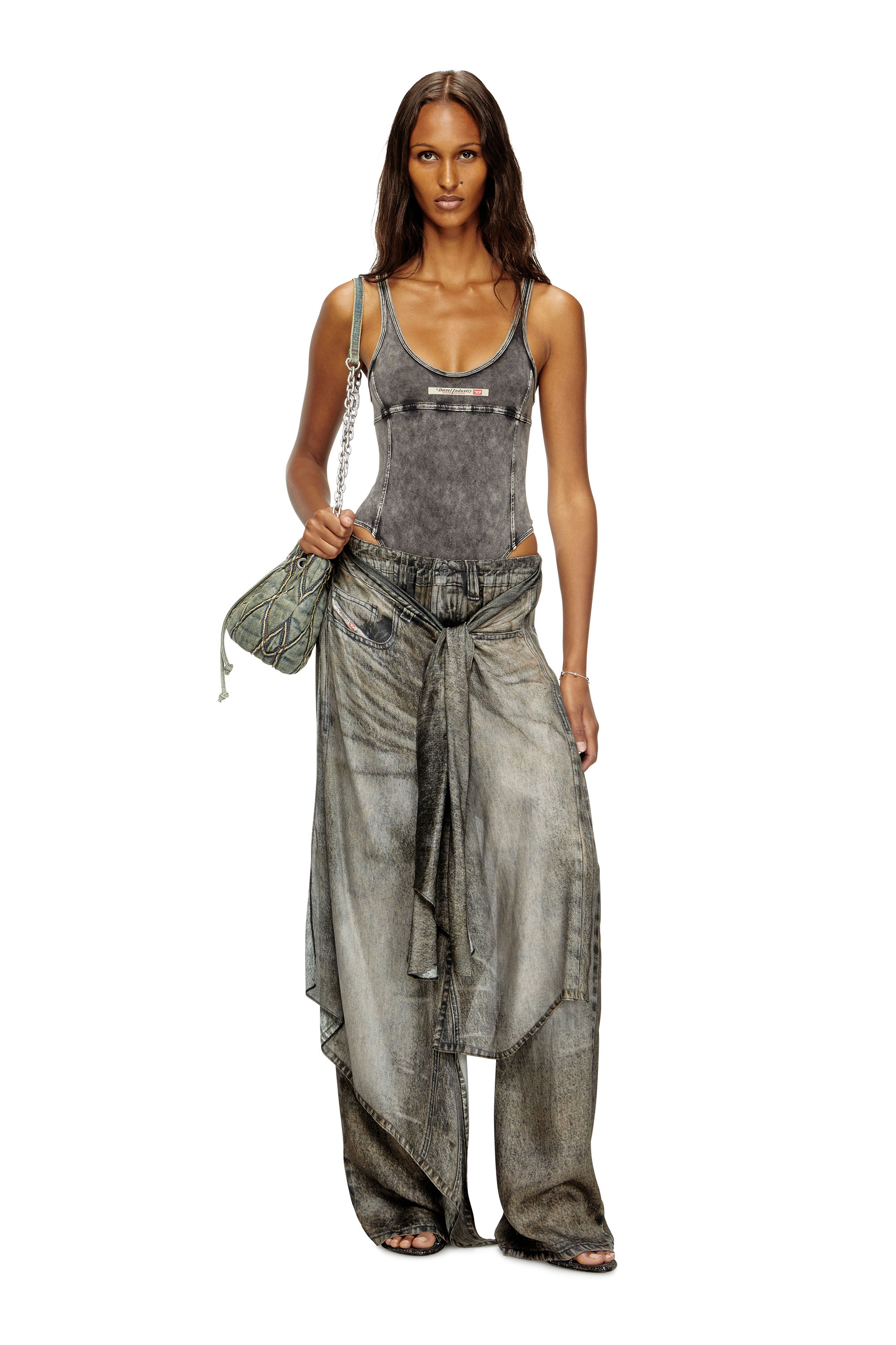 Diesel - PHOEBE-DNM, Body en jersey effet denim Femme in Gris - 4