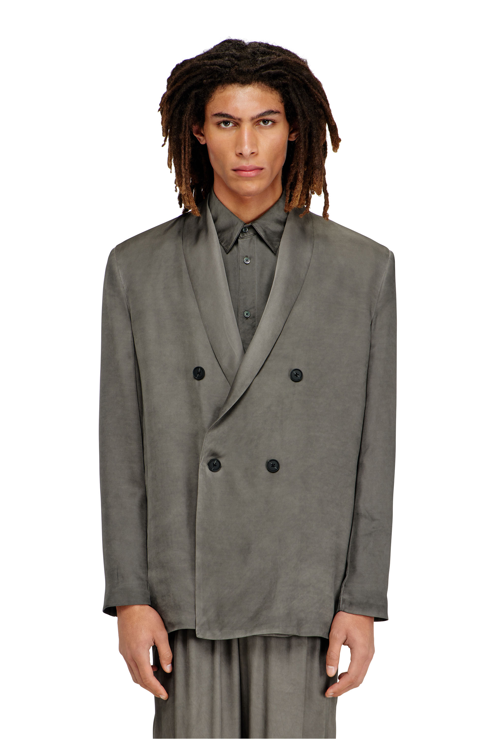 Diesel - J-ARMAN-ALBG, Blazer en viscose fluide trait&eacute;e Homme in Gris - 1