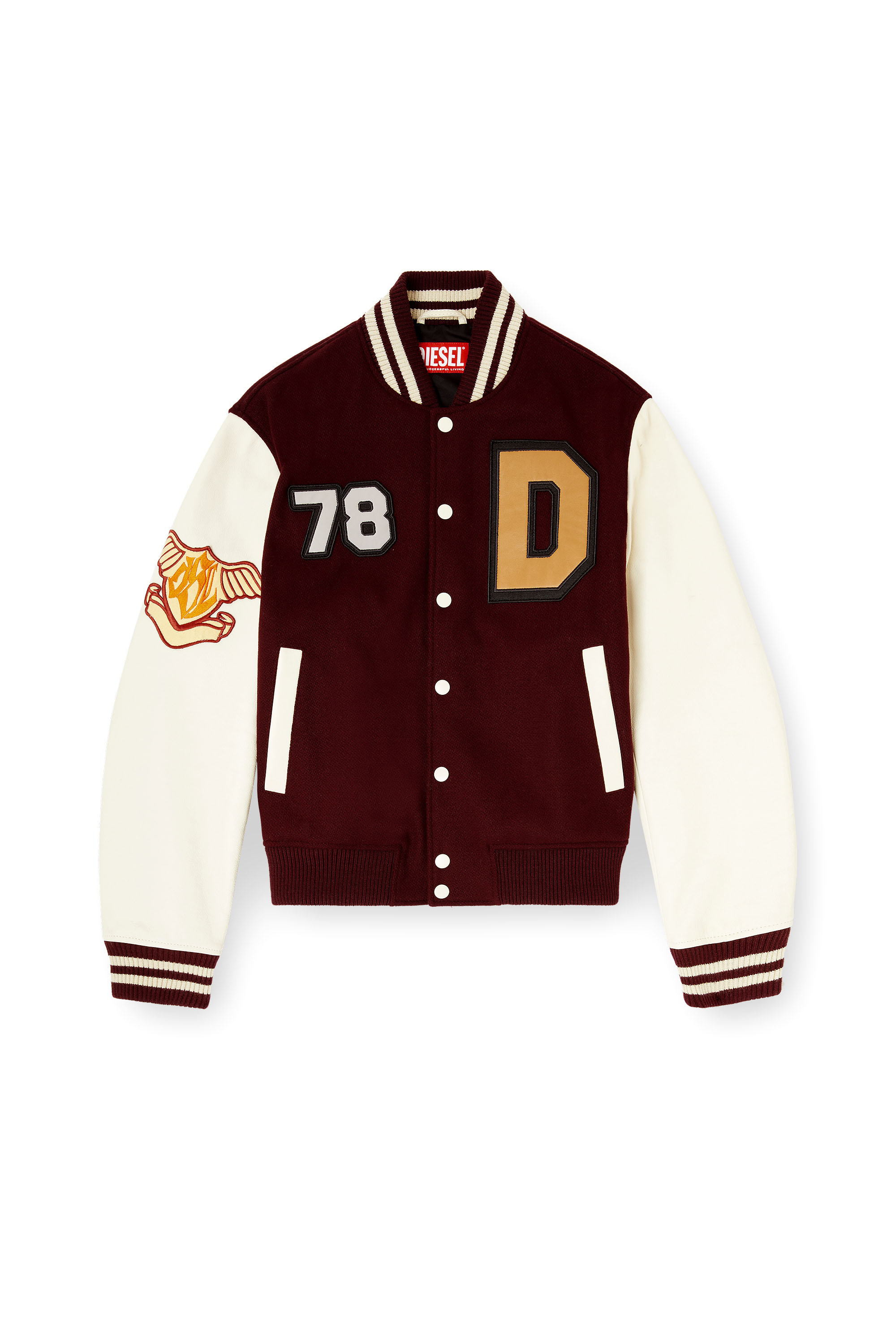 Diesel - L-ARRY-CP, Bomber court en laine et cuir Homme in Polychrome - 3