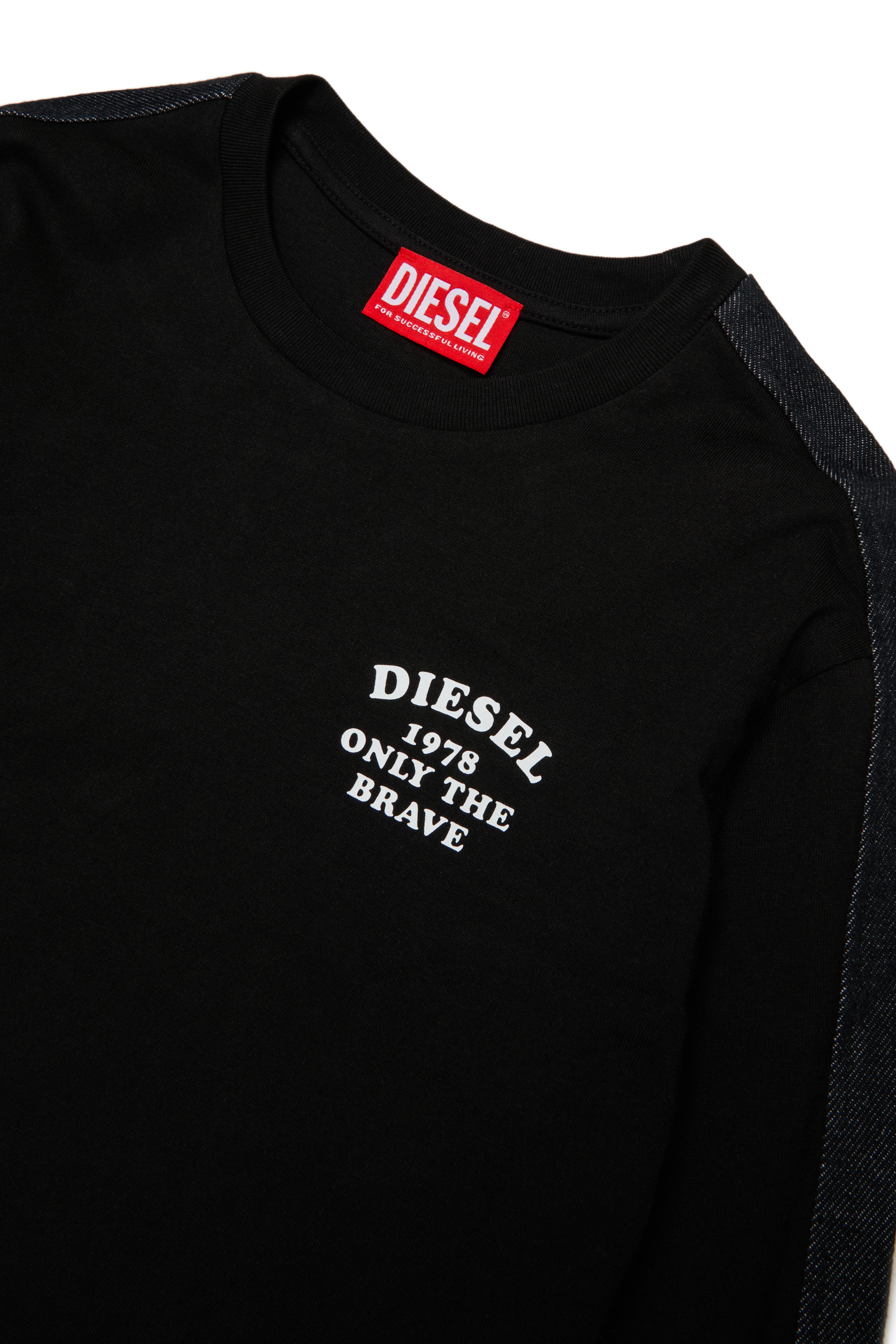 Diesel - TEAN OVER, T-shirt &agrave; manches longues avec logo et bandes contrast&eacute;es Homme in Noir - 3