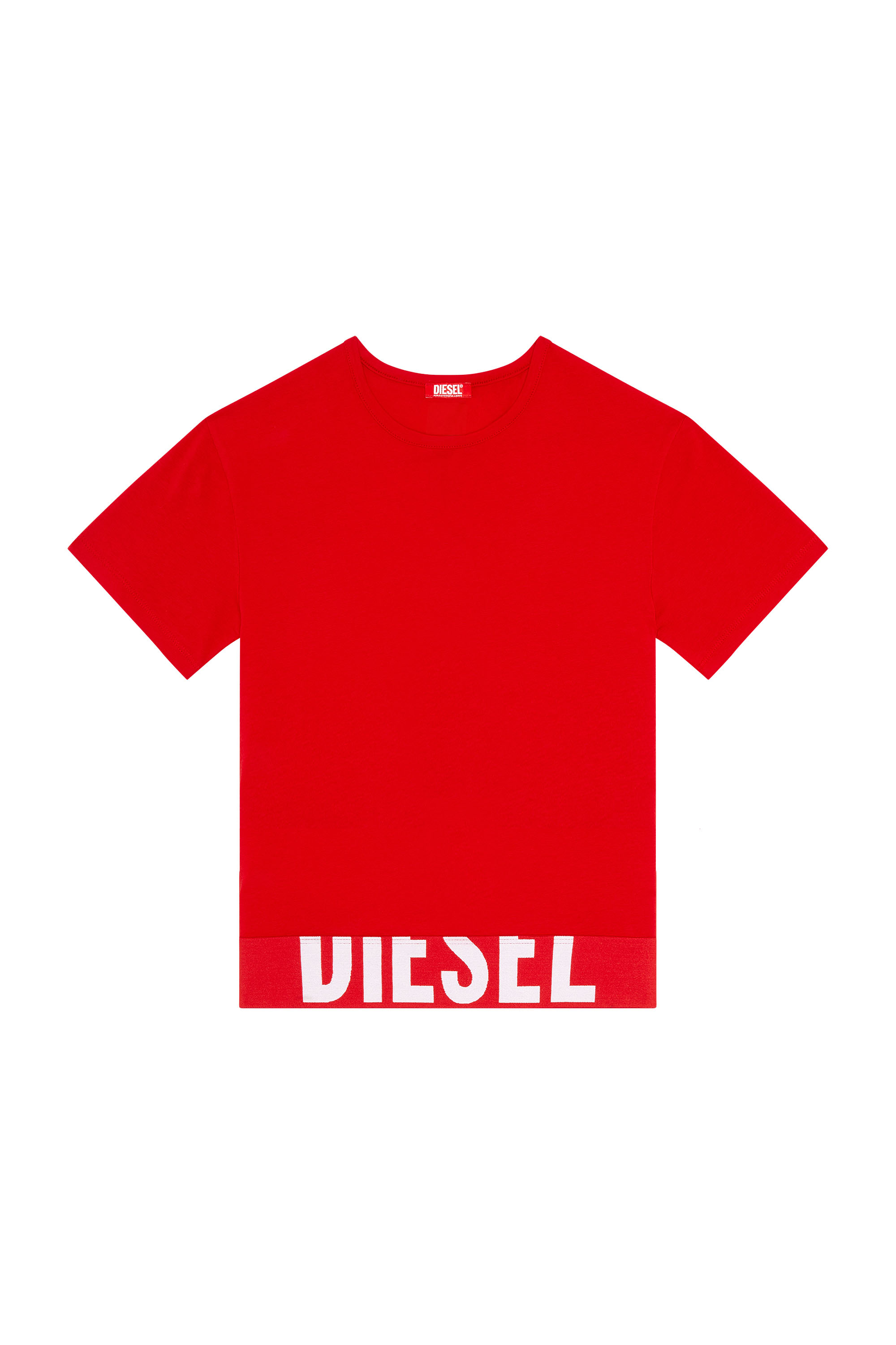 Diesel - UFTEE-SPORT-CROPPED-T-SHIRT, Top crop sportif avec bande à logo Femme in Rouge - 4