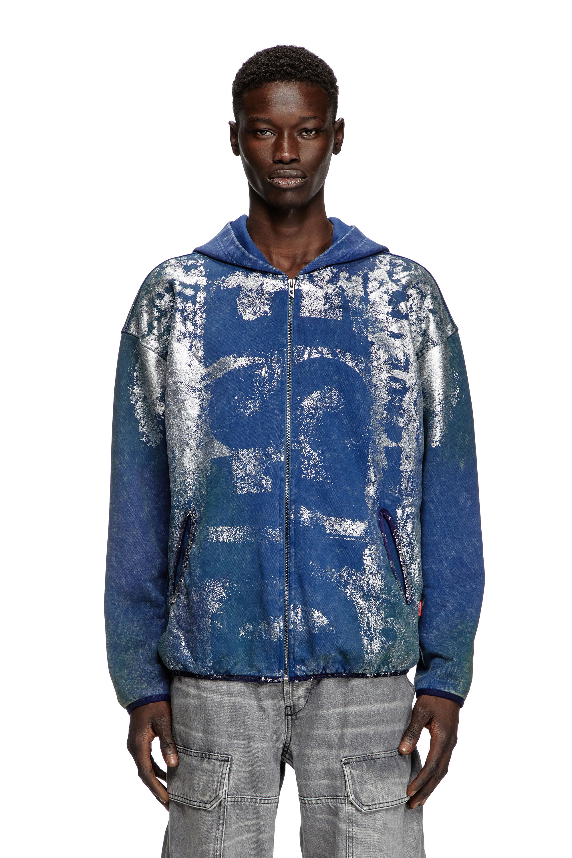 Diesel - S-LOXTY-ZIP, Sweat-shirt à capuche zippé effet vieilli Homme in Bleu - 1