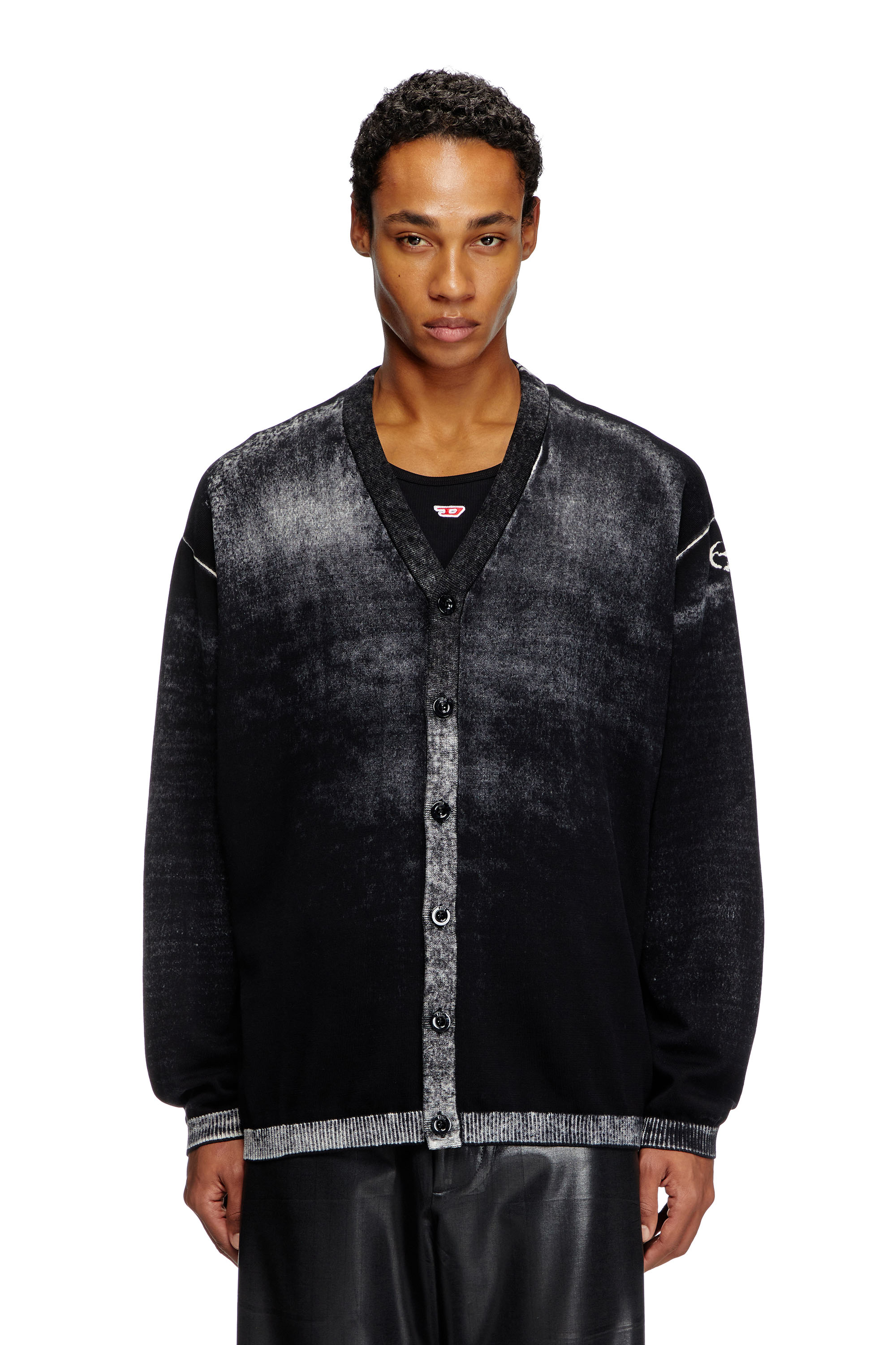 Diesel - K-LARENCE-CARDIGAN-B, Cardigan en coton avec imprimé inversé Homme in Noir - 3
