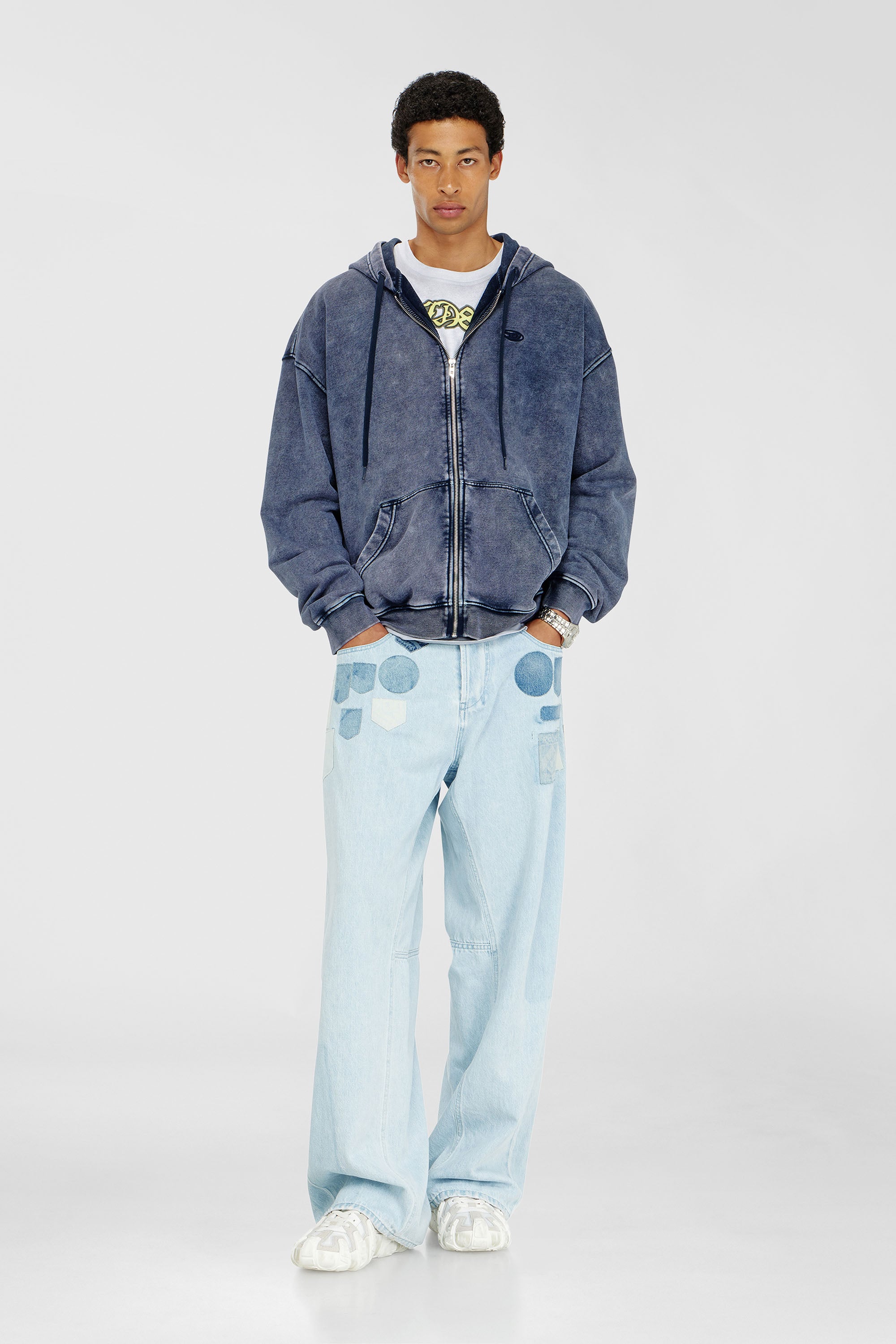 Diesel - S-BOXT-HOOD-ZIP-DEN, Sweat &agrave; capuche zipp&eacute; en molleton de coton trait&eacute; Homme in Bleu - 2
