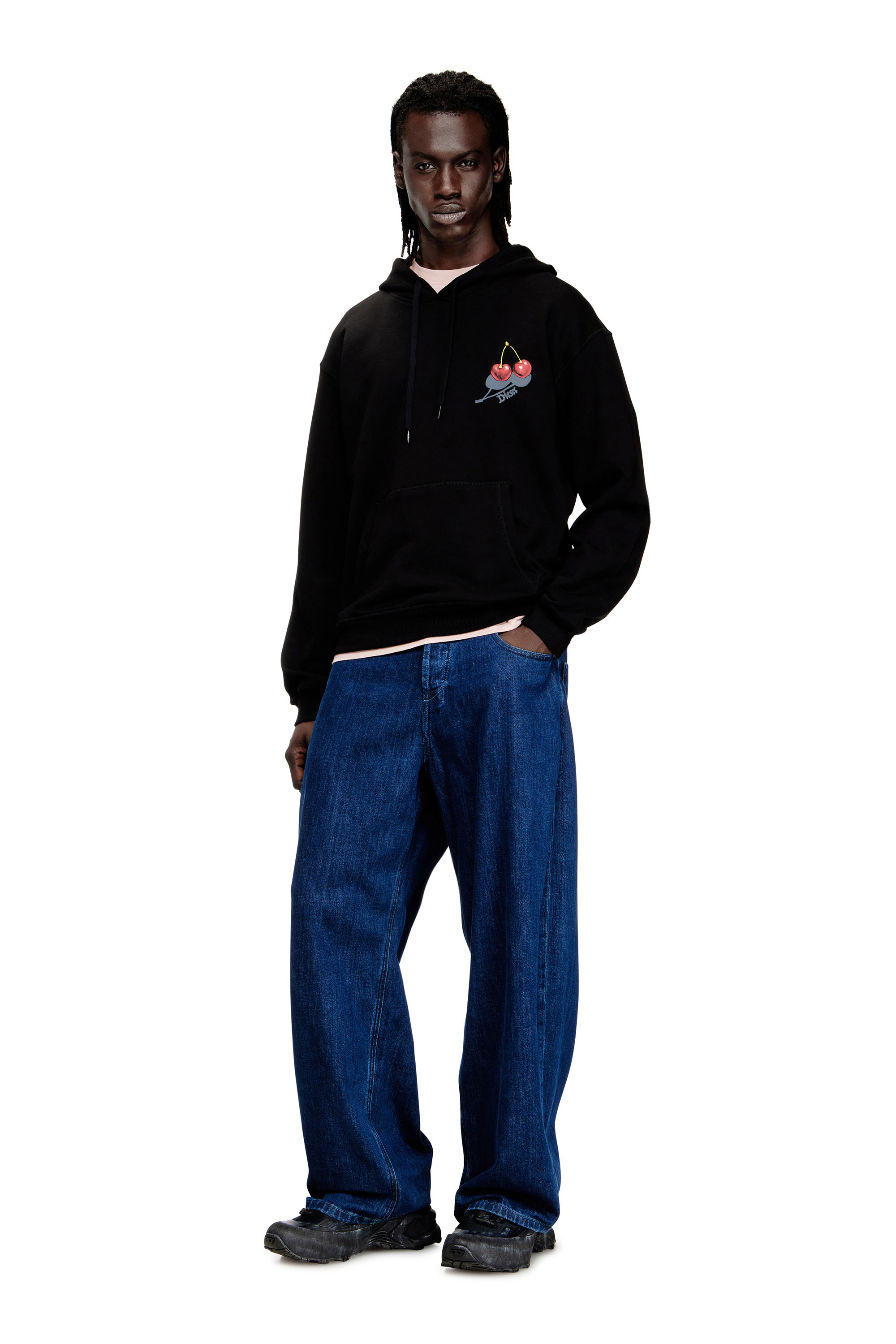 Diesel - SV-S-NORM-HOOD-CHER, Sweat &agrave; capuche en coton avec motif cerise Mixte in Noir - 1