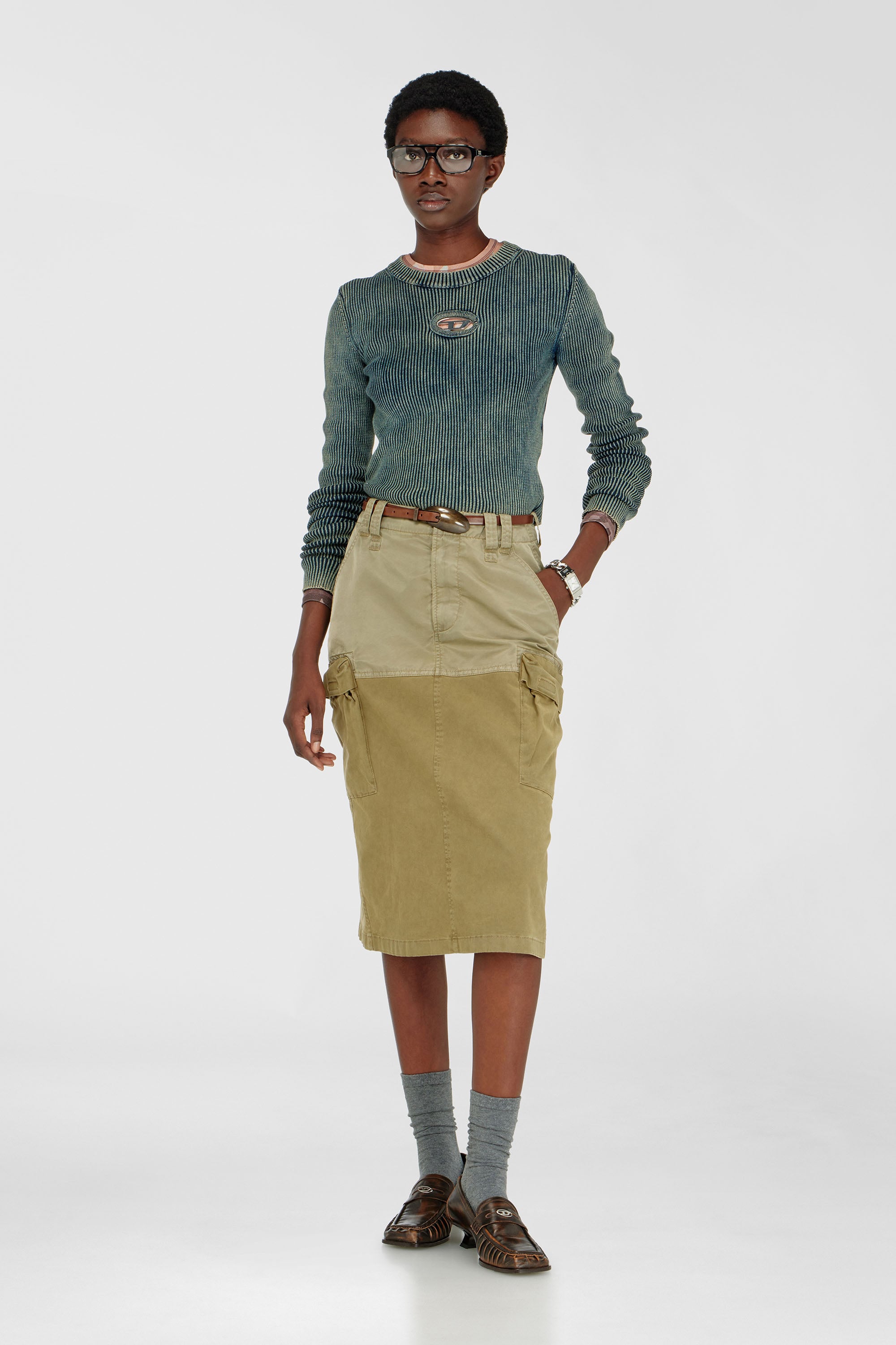 Diesel - M-ANCHOR-A, Top en maille c&ocirc;tel&eacute;e avec Oval D Femme in Bleu - 2