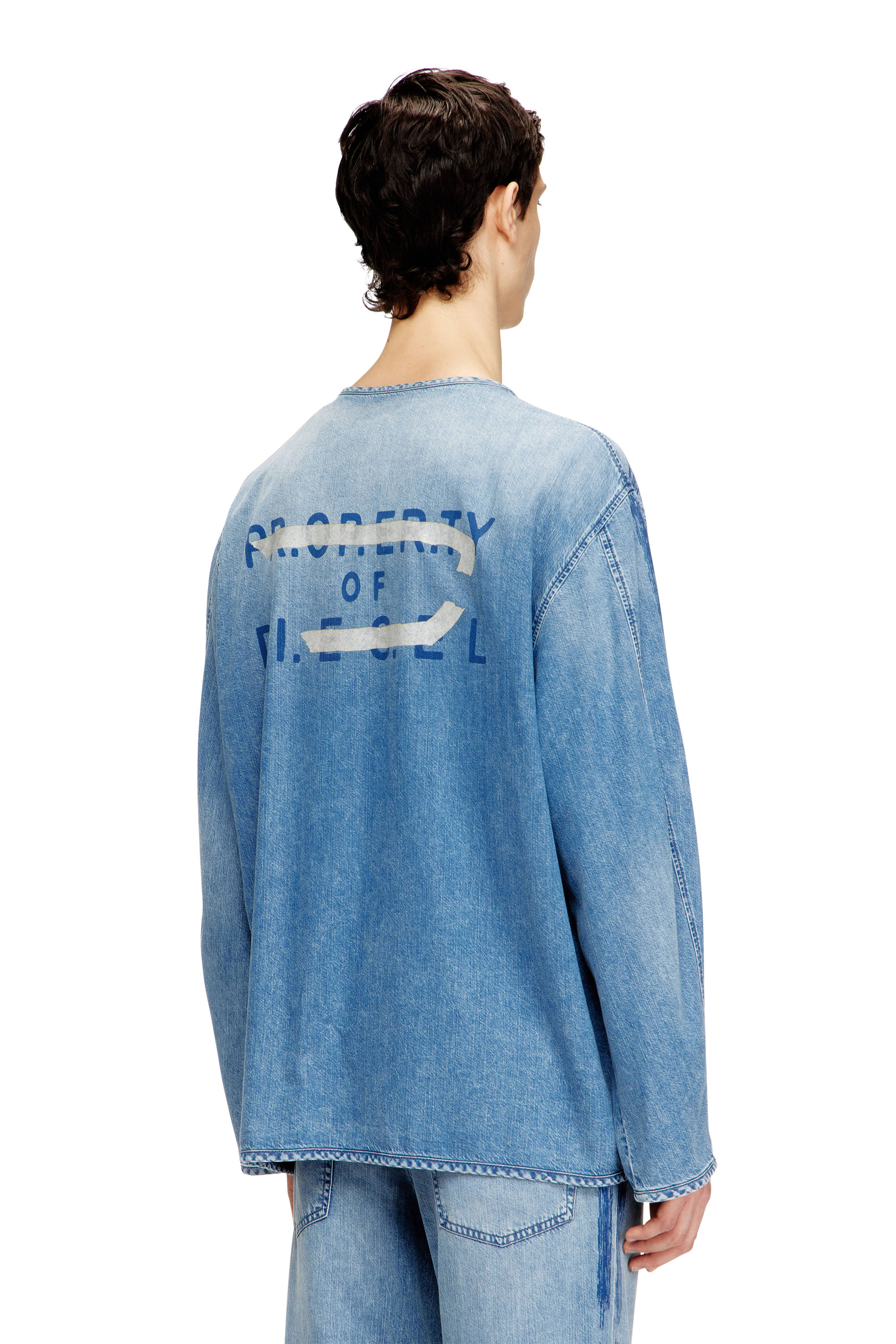 Diesel - D-CADI-S, Chemise &agrave; col en V en denim fluide &agrave; rayures Homme in ToBeDefined - 4