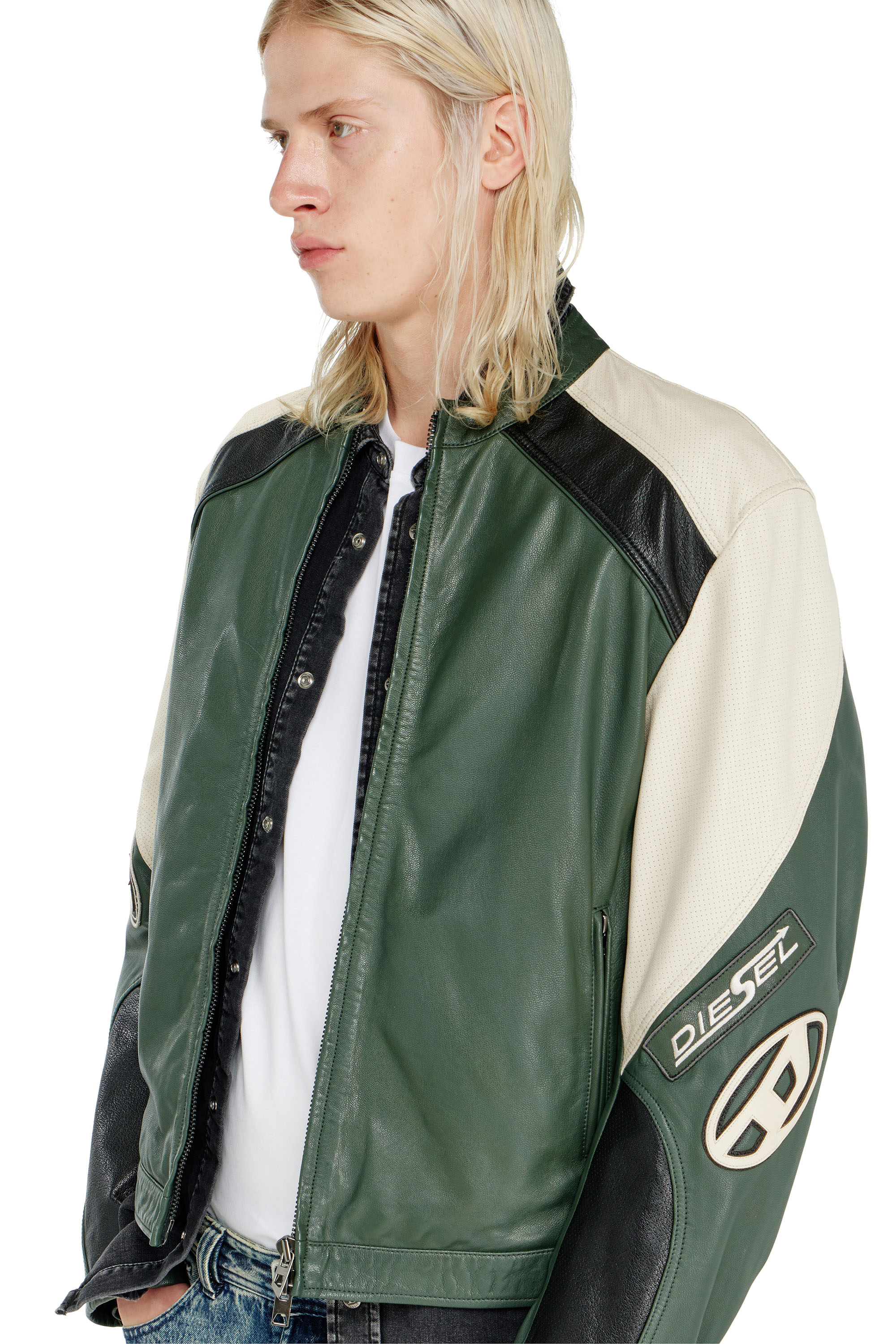 Diesel - L-AHTI, Veste biker en cuir perfor&eacute; bicolore Homme in ToBeDefined - 6