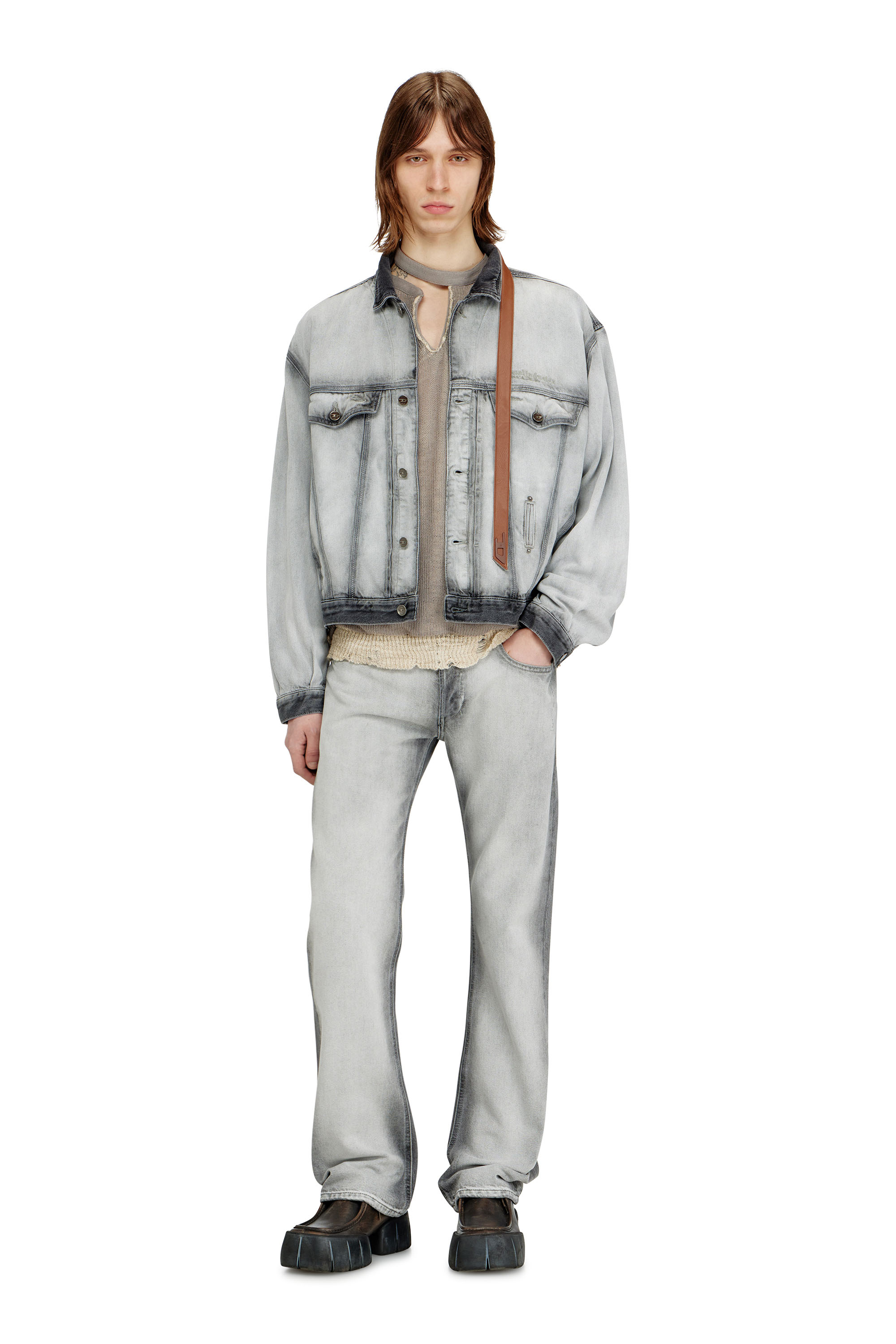 Diesel - D-DENVER-FSI, Veste trucker en denim soft skeleton Mixte in Gris - 1