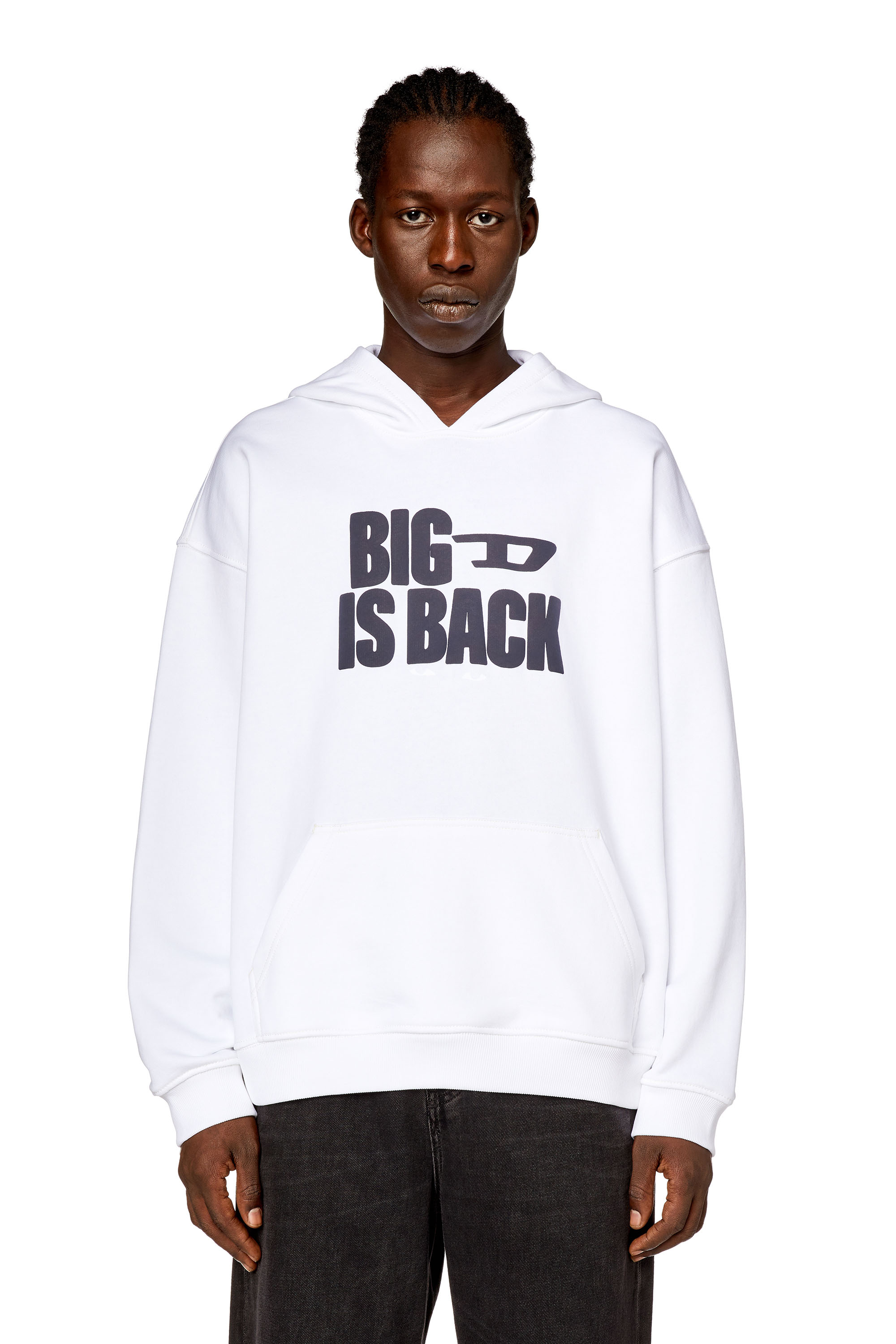 Diesel - S-BOXT-HOOD-N2, Homme Sweat-shirt à capuche avec imprimé Big D Is Back in Blanc - Image 1