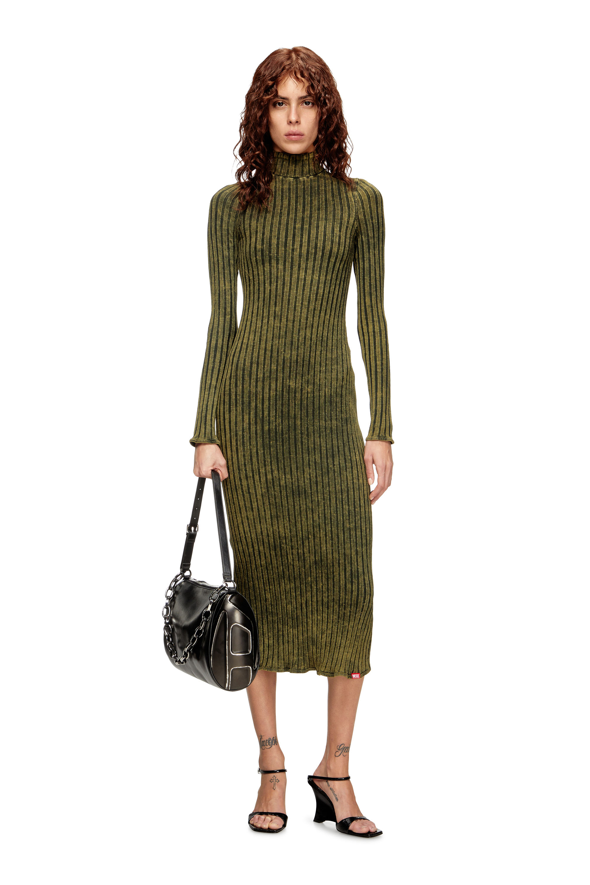 Diesel - D-WAVYA, Woman's Midi dress in treated wide-rib jersey in Green - 1