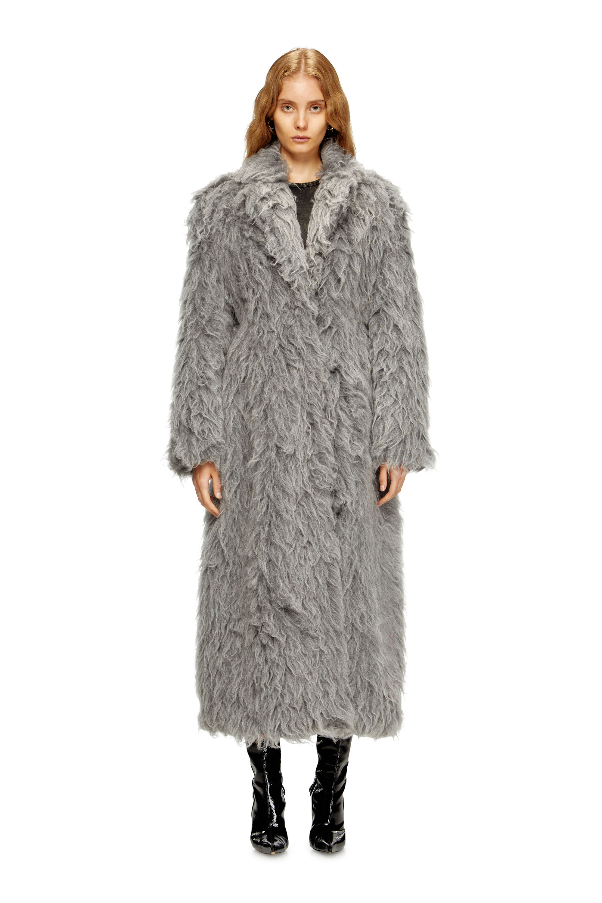 Diesel - W-GLAMO-R1, Manteau à poils longs Femme in Gris - 1