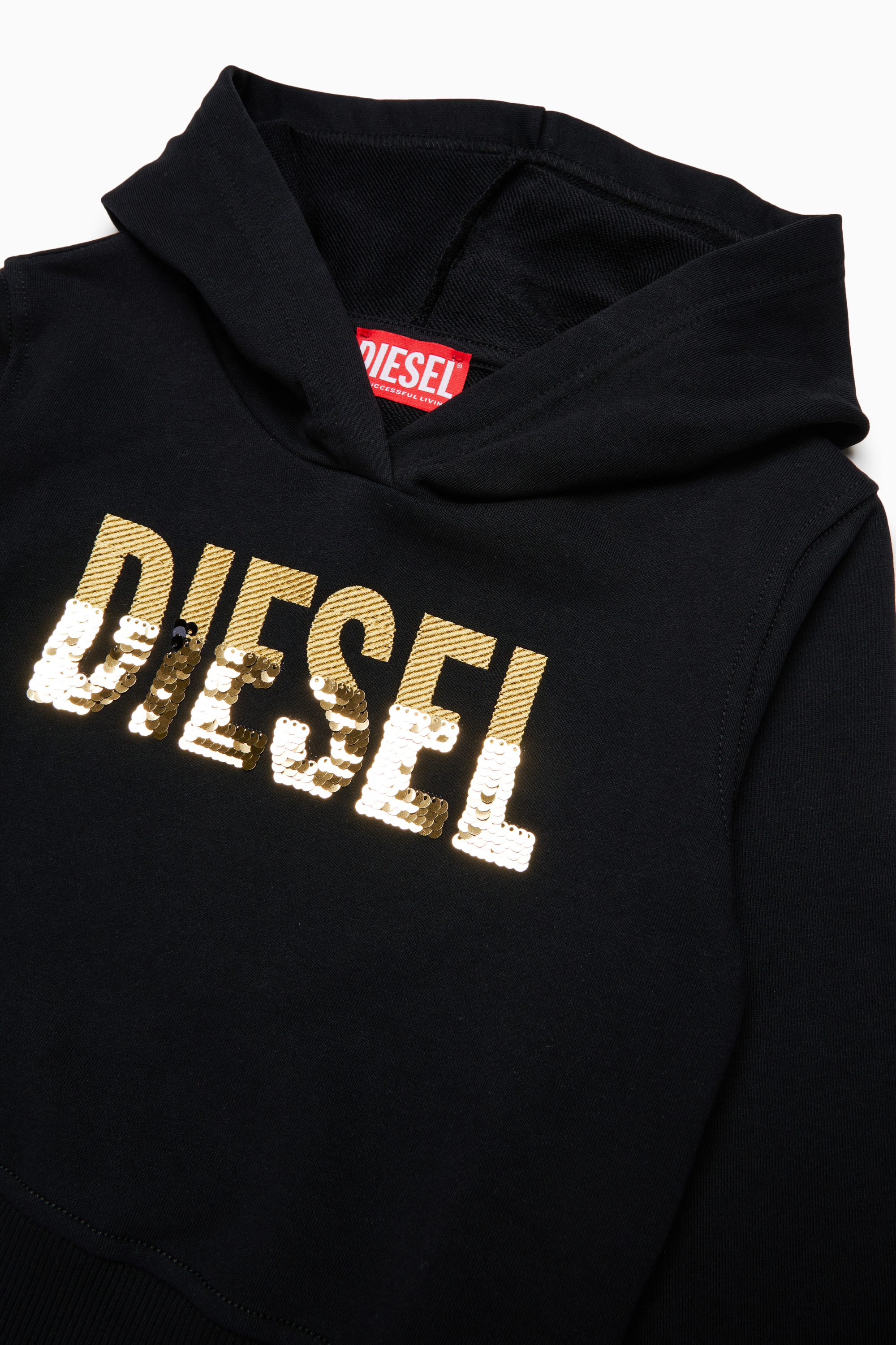 Diesel - SPALLYHOOD, Sweat &agrave; capuche avec logo en sequins Femme in Noir - 3