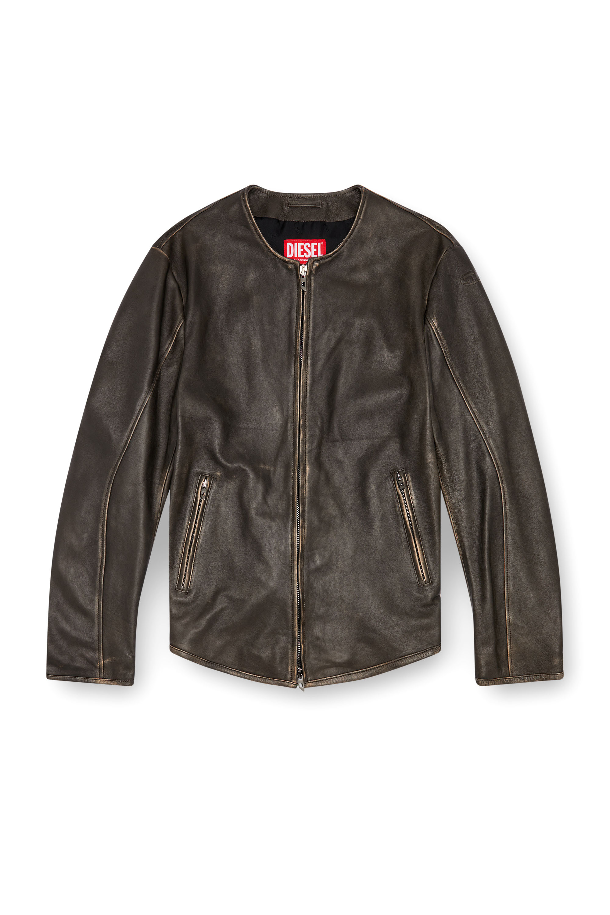 Diesel - L-EMMA, Veste biker en cuir vieilli Homme in Noir - 3