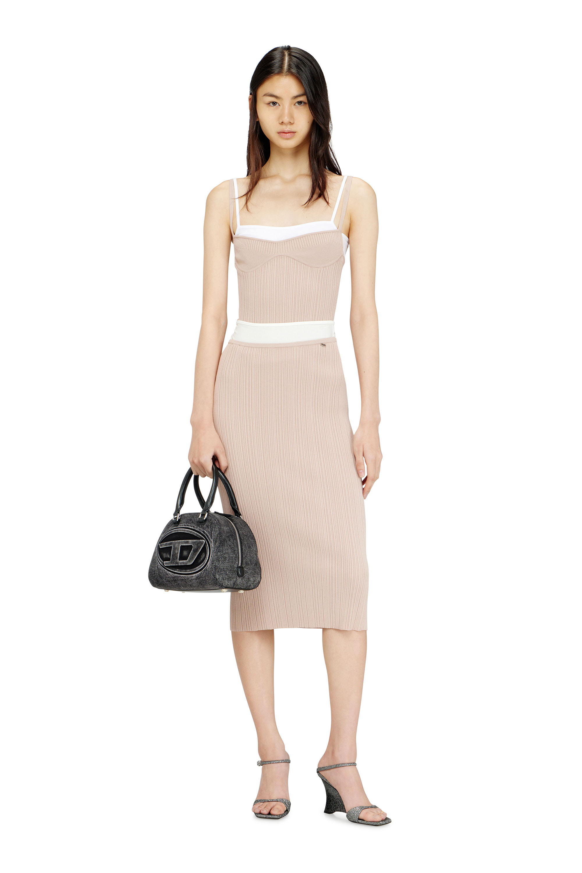 Diesel - M-ZINIA, Jupe en maille c&ocirc;tel&eacute;e avec ceinture contrastante Femme in ToBeDefined - 2