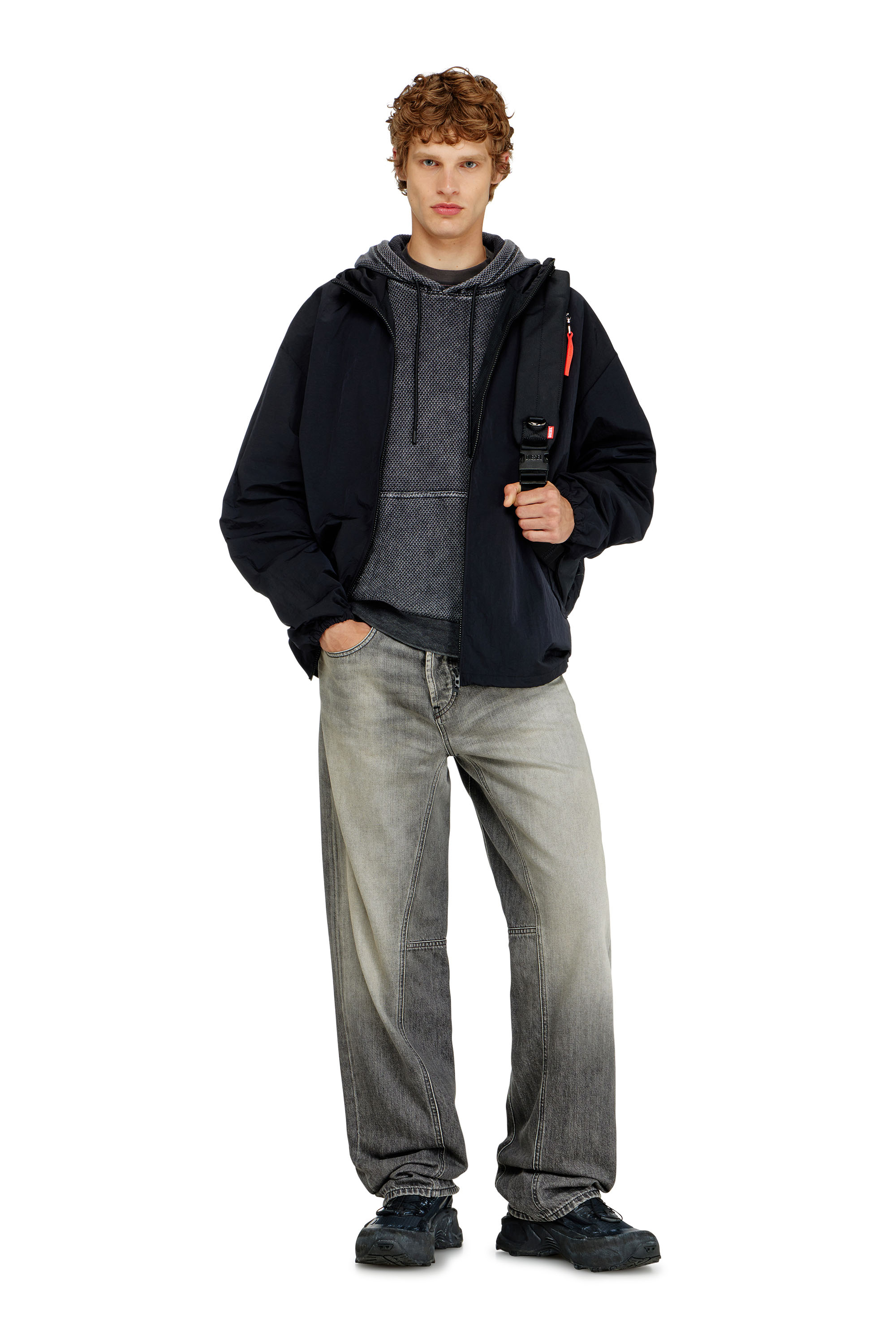 Diesel - S-NORM-HOOD-AA1, Sweat &agrave; capuche en mesh de coton textur&eacute; Homme in Gris - 1