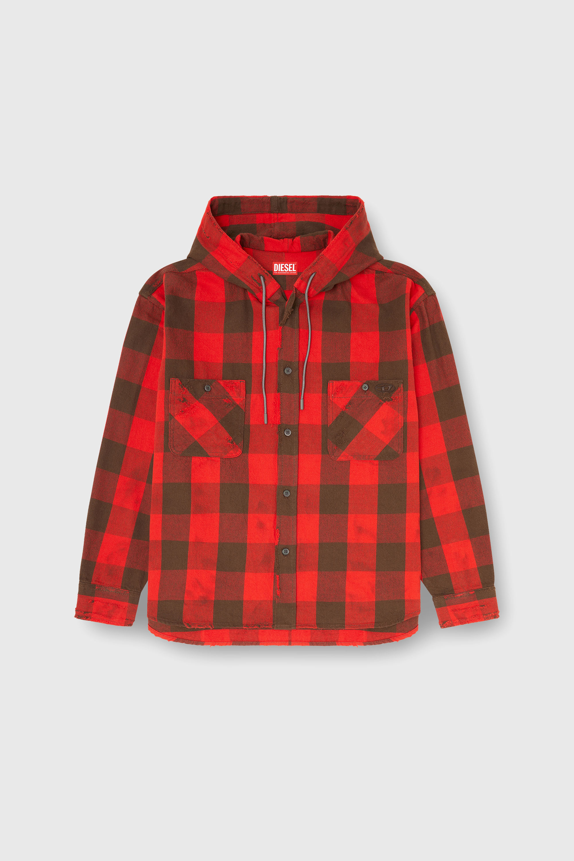 Diesel - S-DRUM-HOODY, Chemise &agrave; capuche effet us&eacute; en flanelle &agrave; carreaux Homme in Polychrome - 2