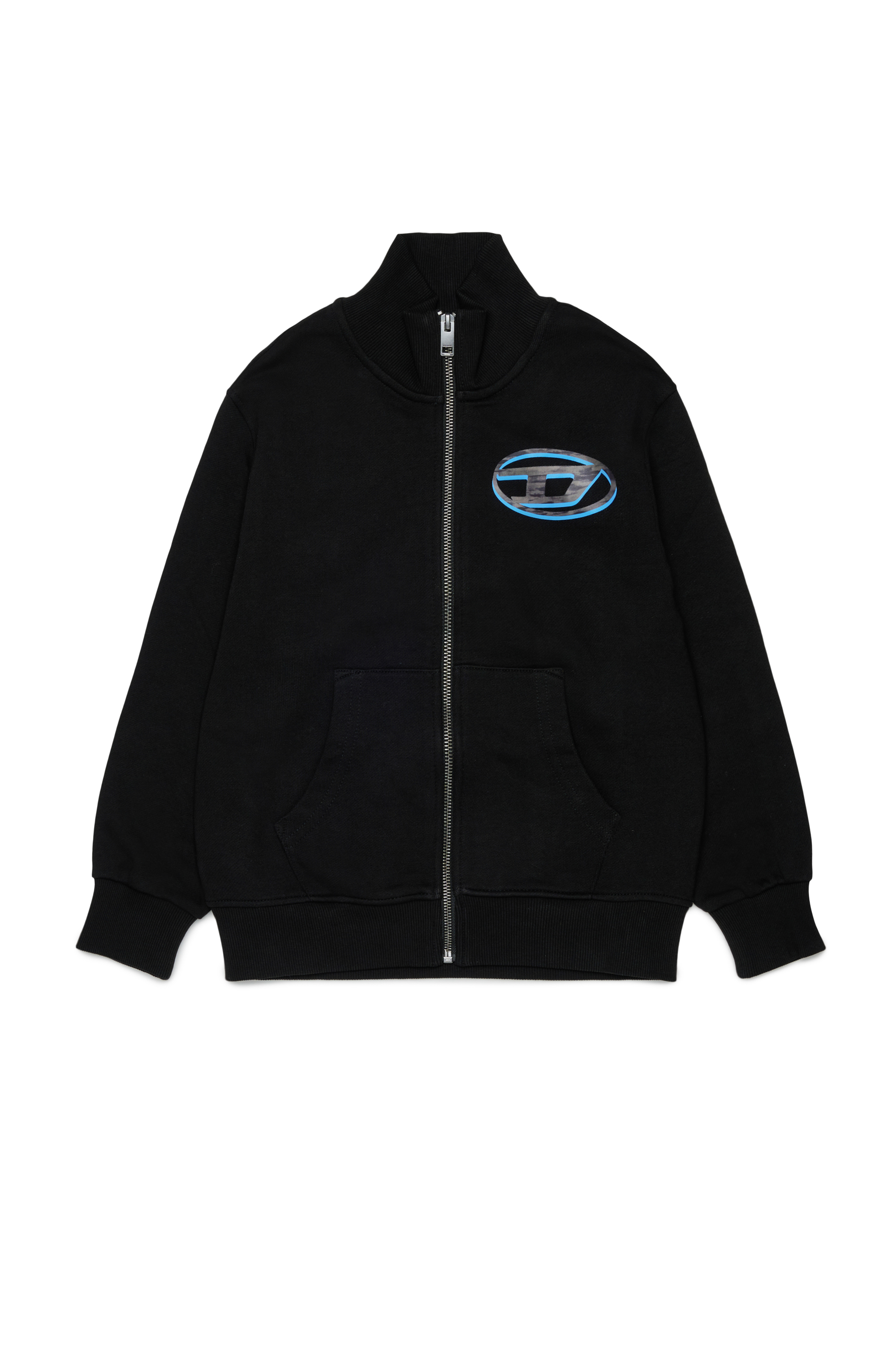 Diesel - SVELLYZIP OVER, Sweatshirt zipp&eacute;e avec imprim&eacute; Oval D bicolore Homme in Noir - 1