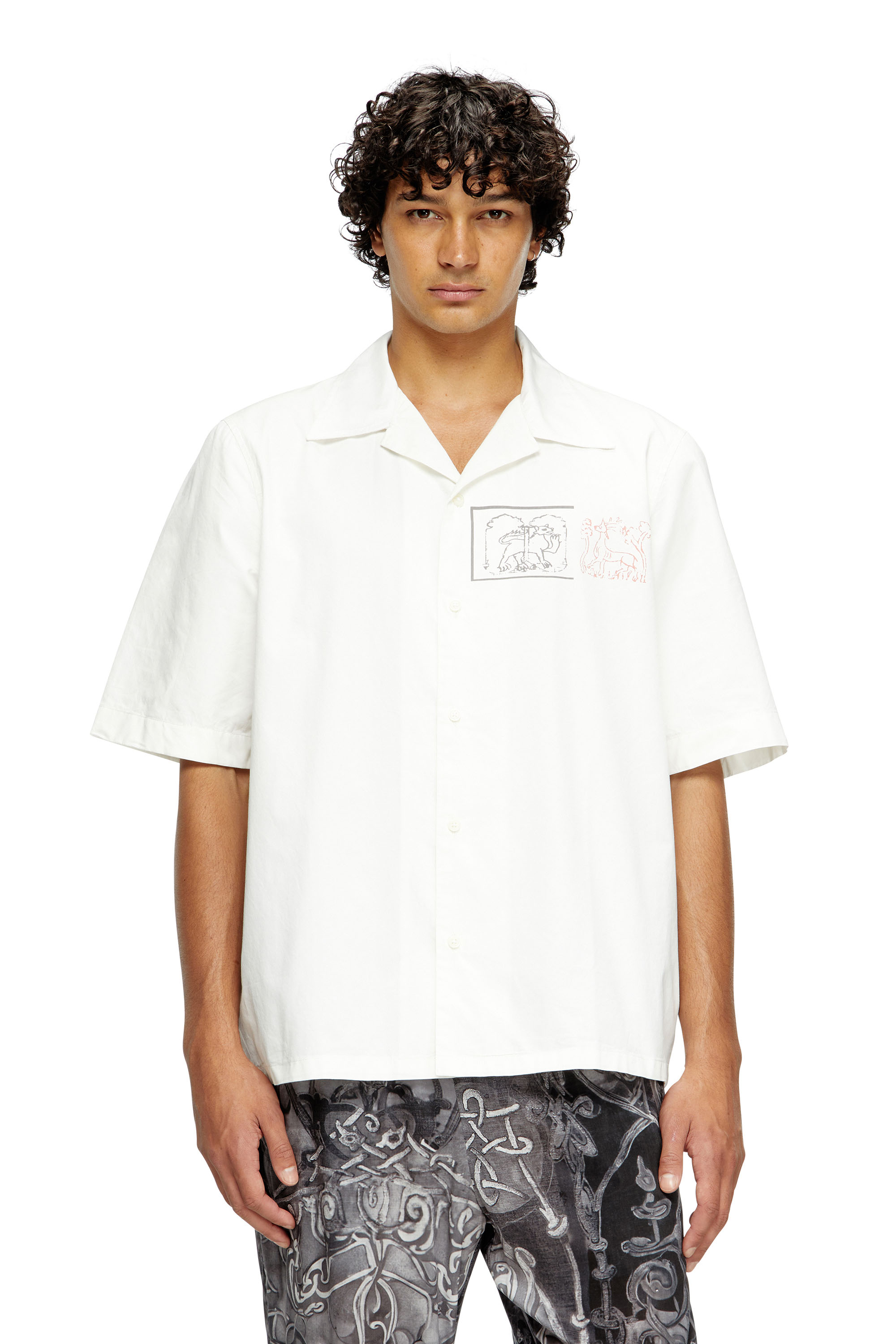 Diesel - S-BRACK-A-HGBS, Chemise avec imprimé épée Homme in Blanc - 1