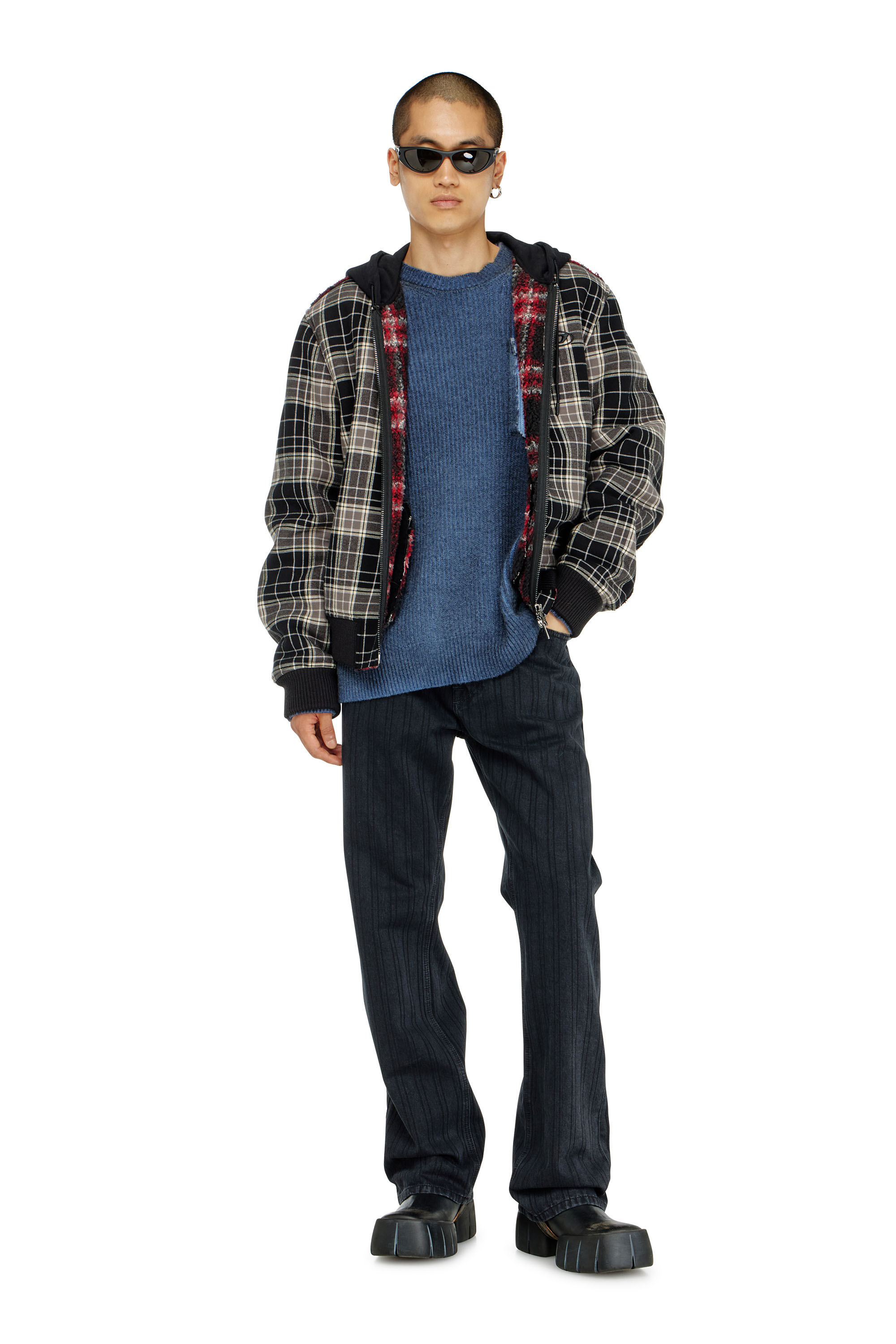 Diesel - W-KUNST, Blouson bomber &agrave; carreaux avec int&eacute;rieur effet teddy Homme in Polychrome - 1
