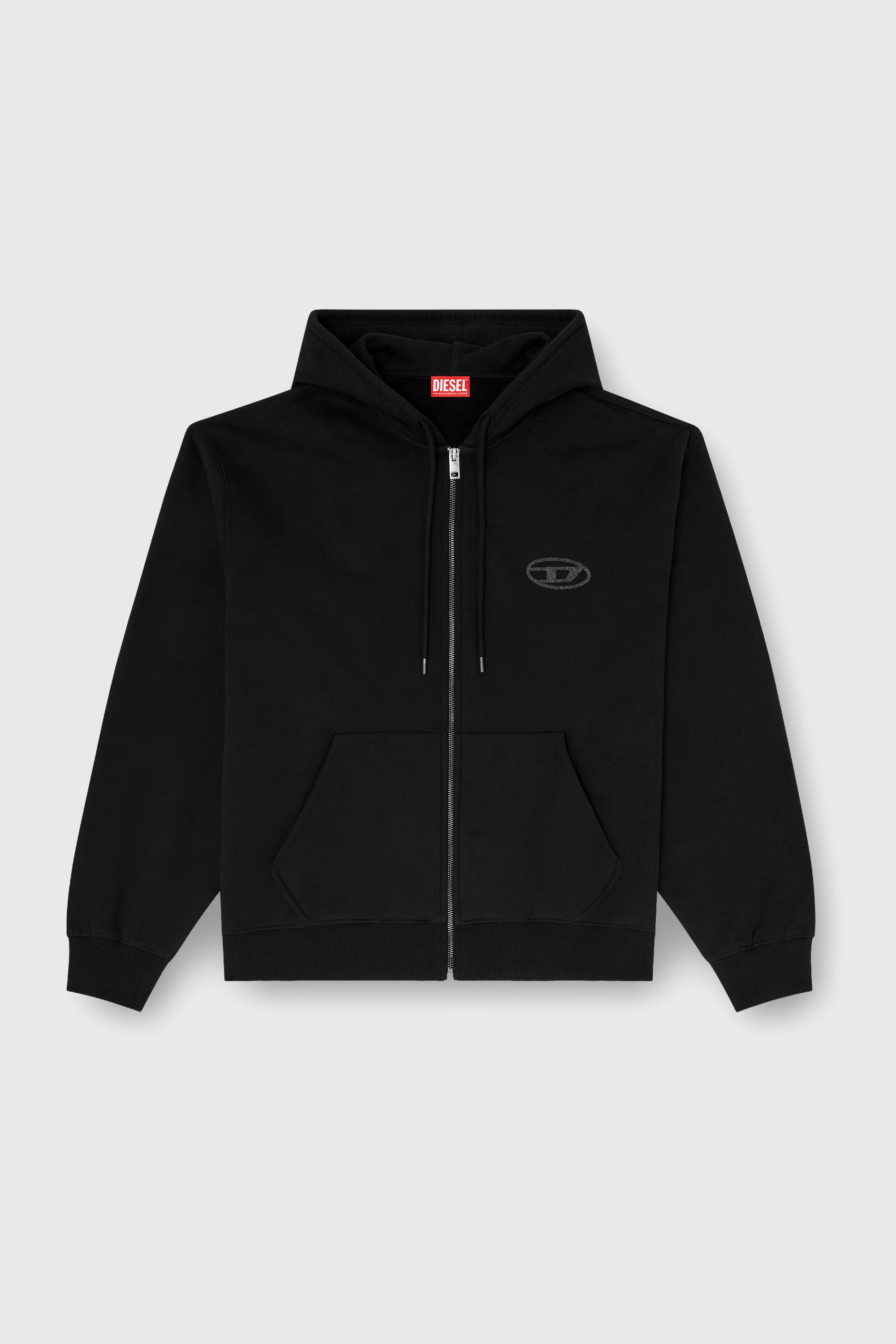 Diesel - S-LUK-HZ-T92, Sweat &agrave; capuche en coton avec broderie logo Oval D ton sur ton Homme in Noir - 2