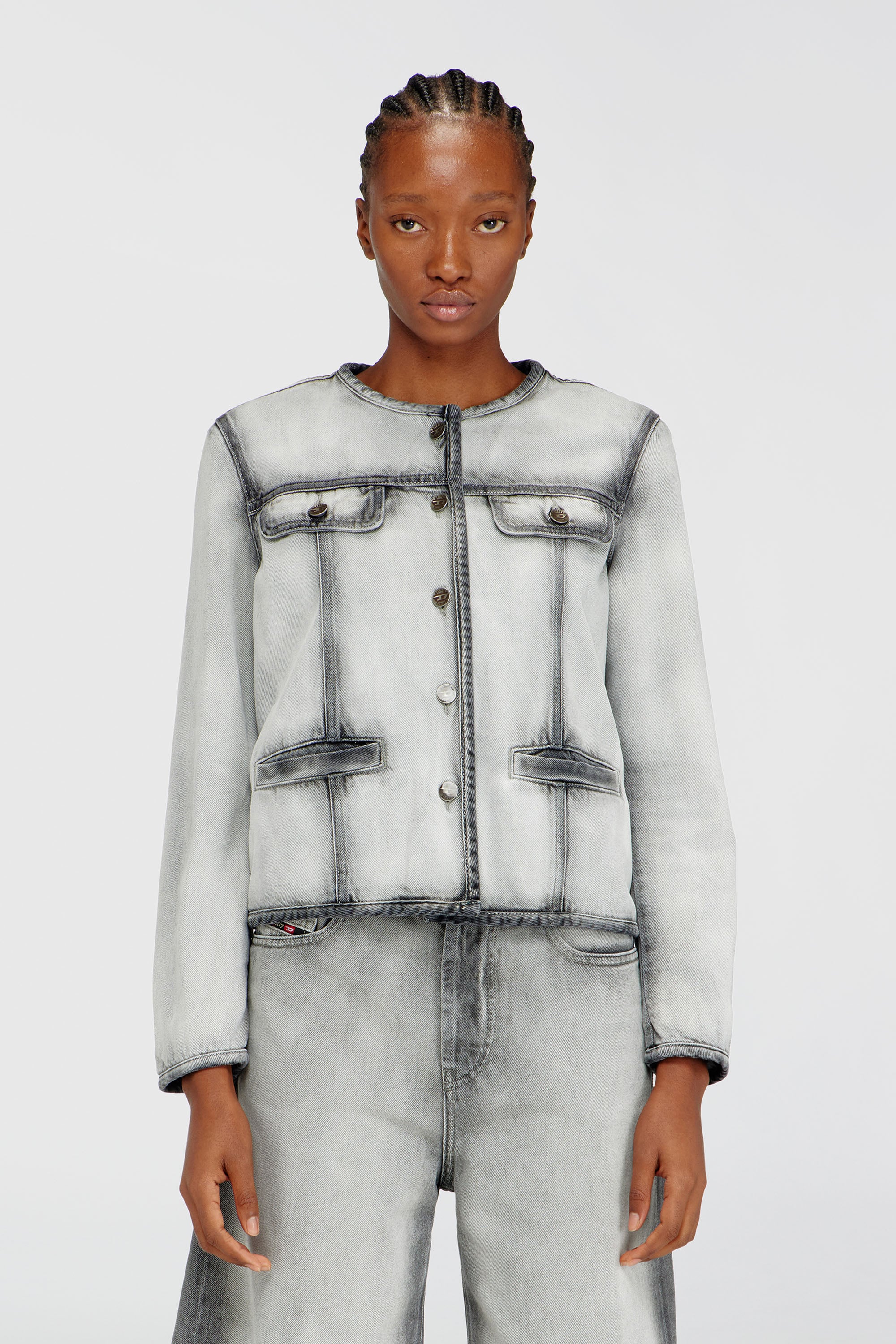 Diesel - DE-GRAFY-FSI, Veste en denim skeleton doux Femme in Gris - 1
