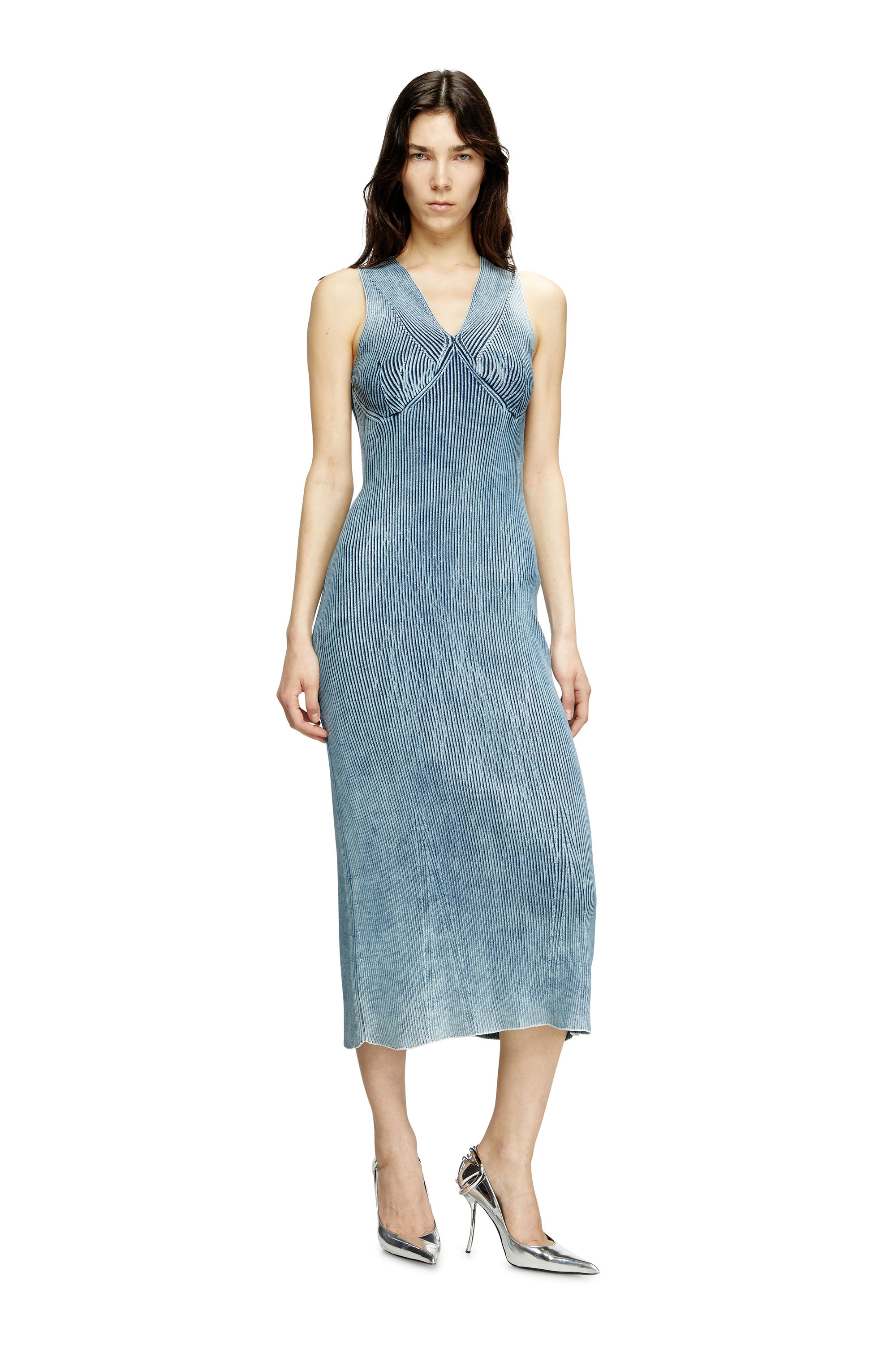Diesel - M-MILONG, Woman's Denim-yarn midi dress with shiny effect in Light Blue - 2