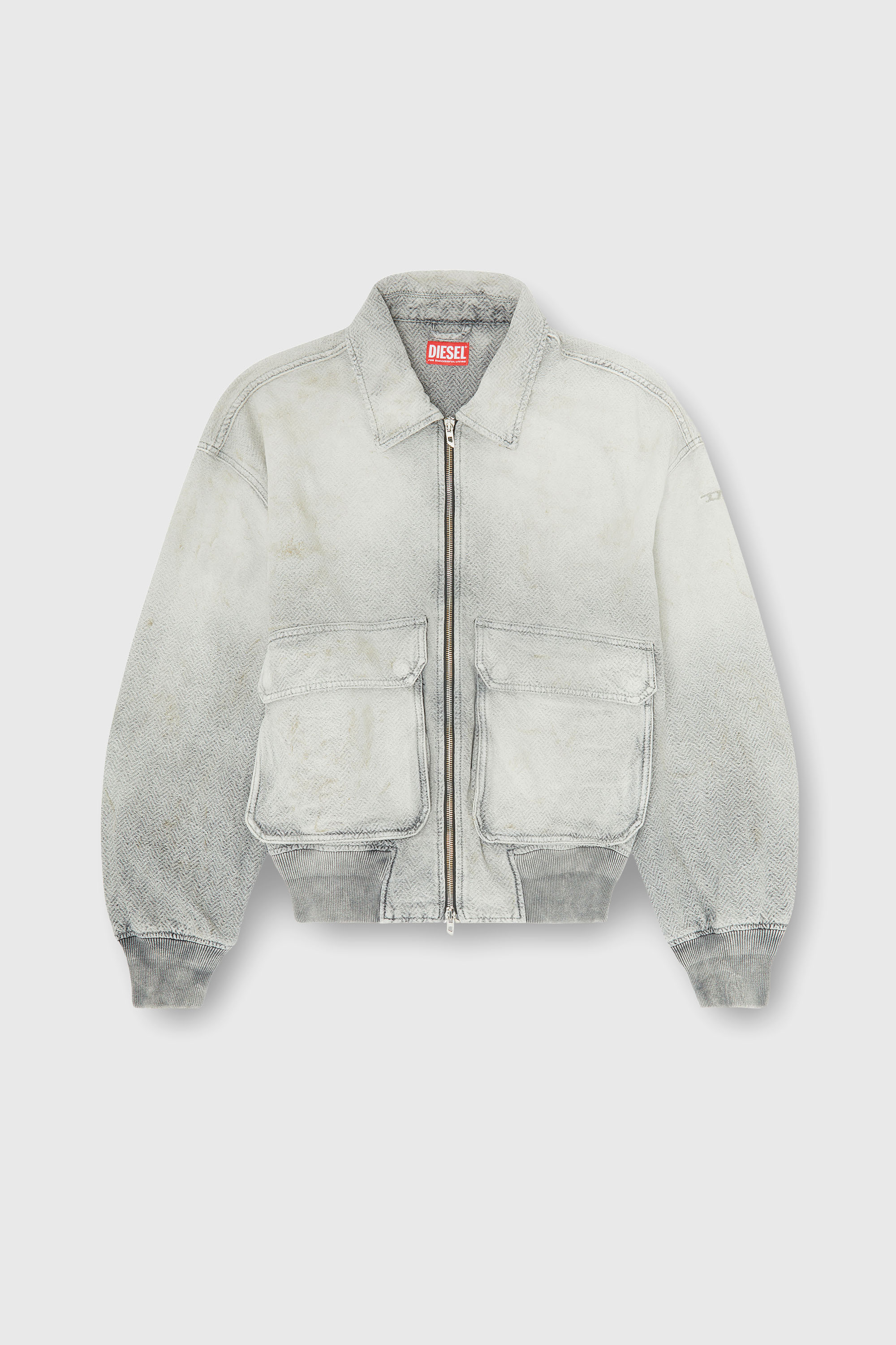 Diesel - D-KURZ, Veste en denim chevron effet us&eacute; Mixte in Gris - 1