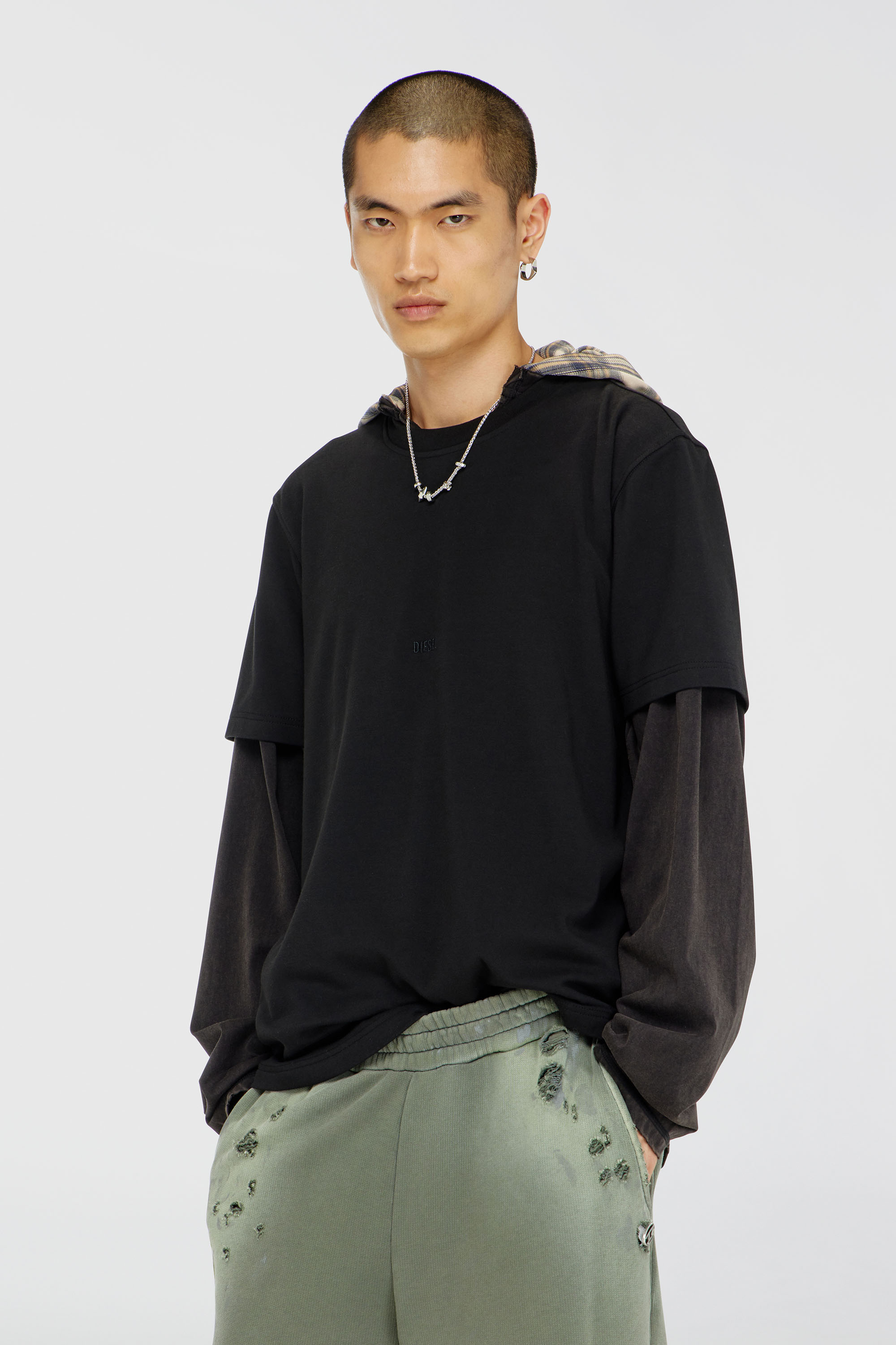 Diesel - T-ADJUST-AA2, T-shirt en interlock de coton avec logo brod&eacute; Homme in Noir - 3