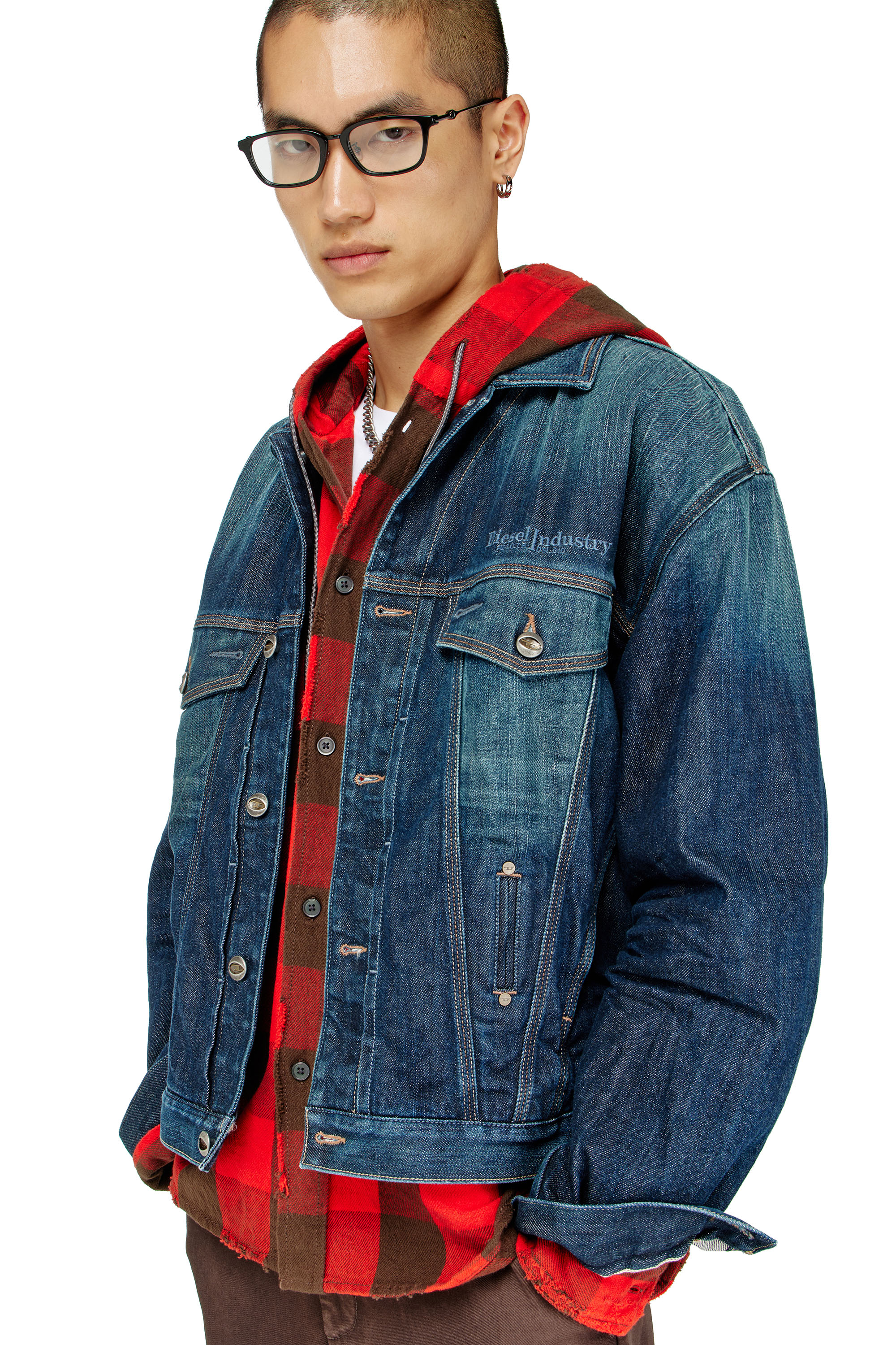 Diesel - S-DRUM-HOODY, Chemise &agrave; capuche effet us&eacute; en flanelle &agrave; carreaux Homme in ToBeDefined - 5