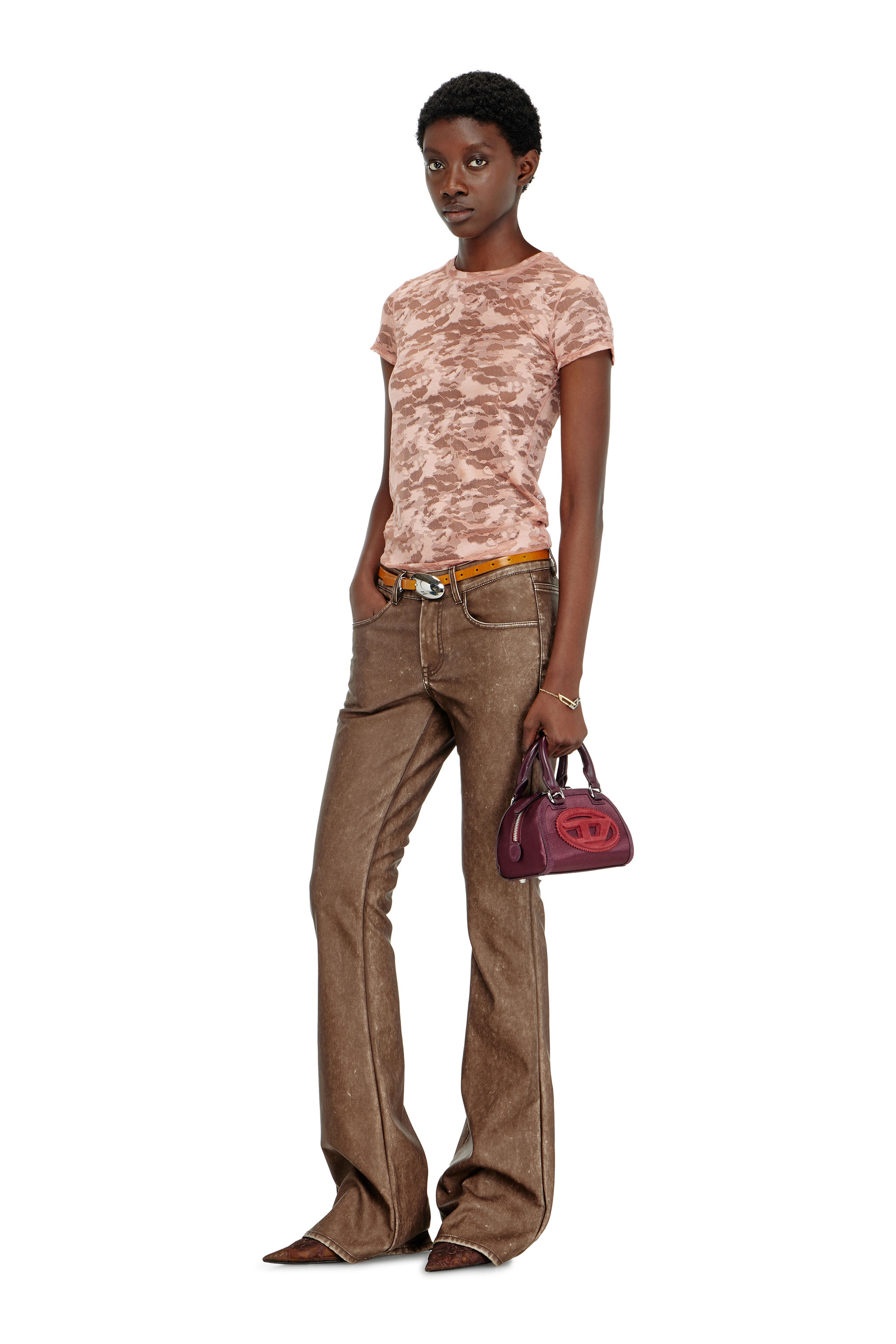 Diesel - KASIA-UTLT, T-shirt en dentelle camouflage Femme in Rose - 4