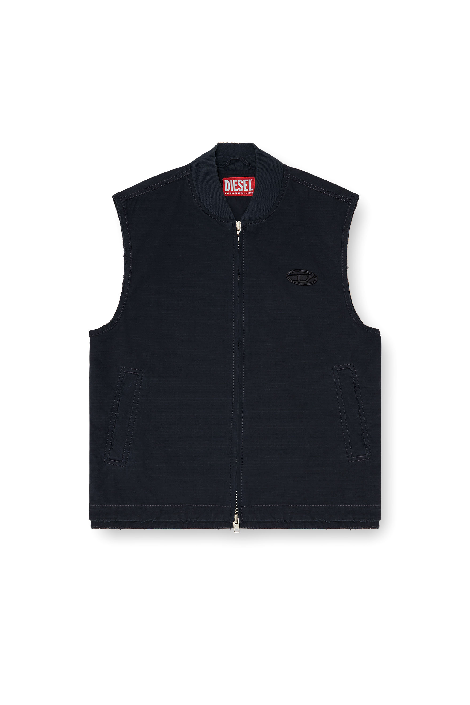 Diesel - J-TYPE-CO-SL, Gilet en coton ripstop avec patch Oval D Homme in Noir - 3