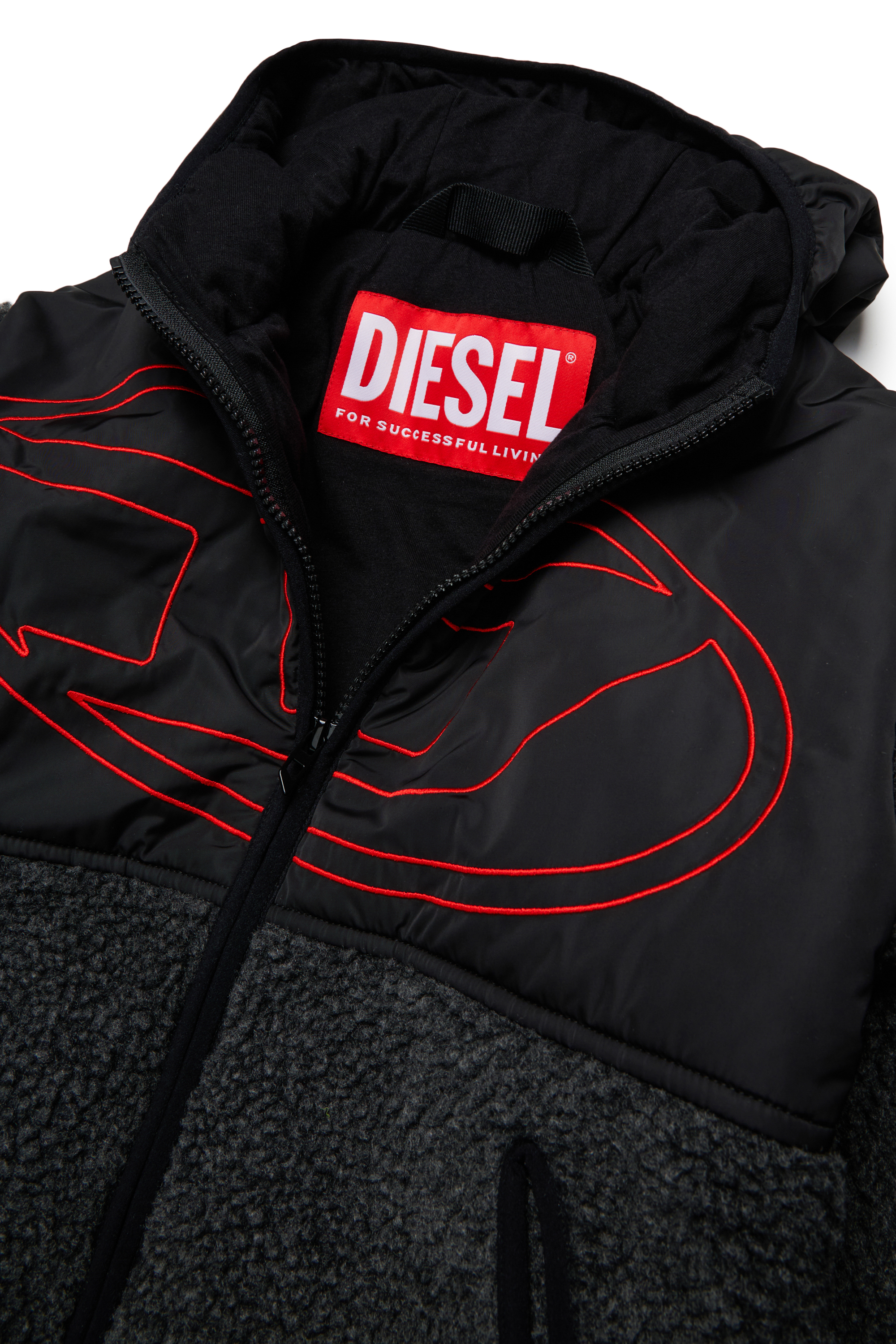 Diesel - JSHEAR, Veste &agrave; capuche en nylon et polaire teddy Homme in Noir - 3