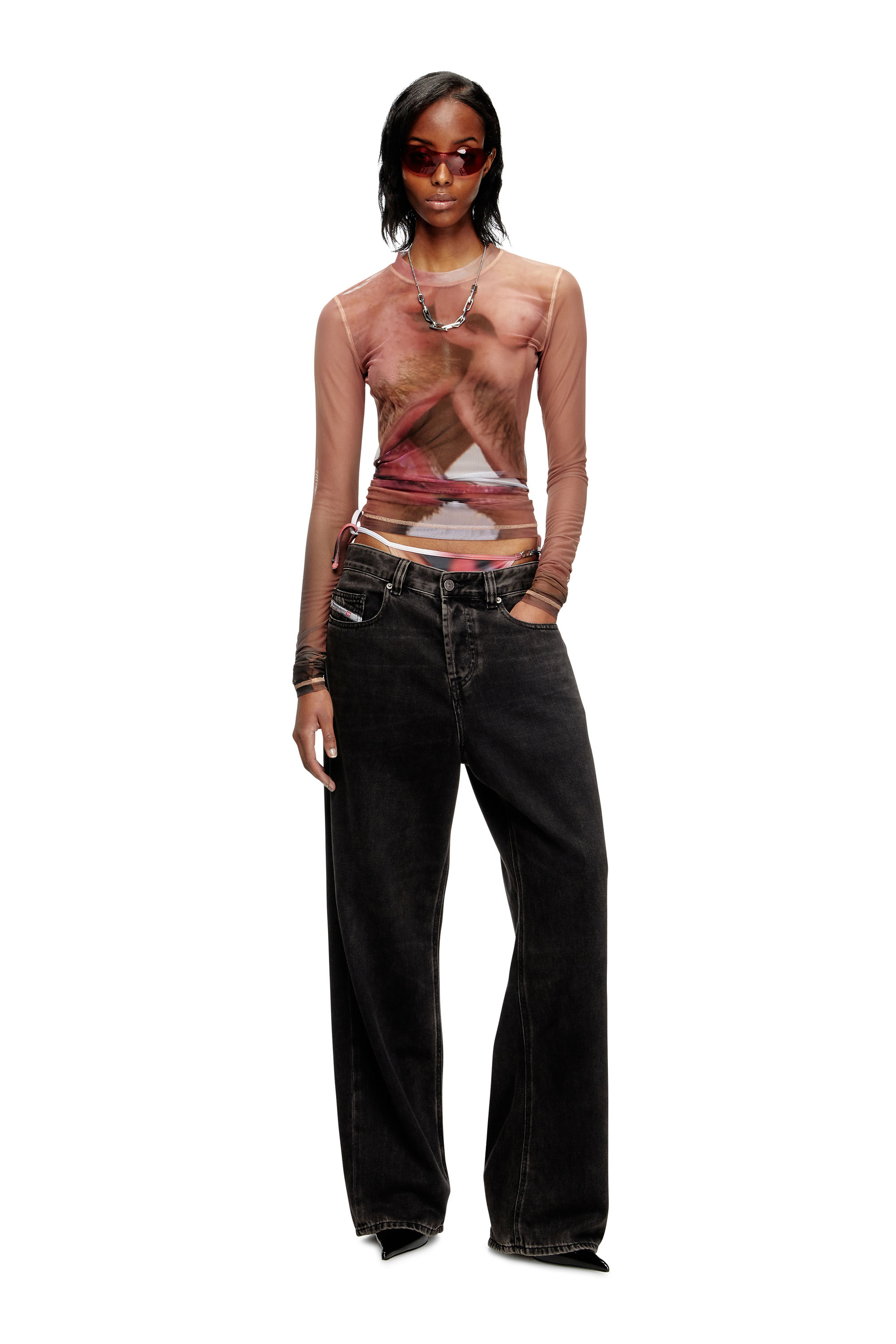 Diesel - PR-T-SIELAR-TOM25-1, Haut à manches longues en maille technique imprimée Mixte in Rose - 4