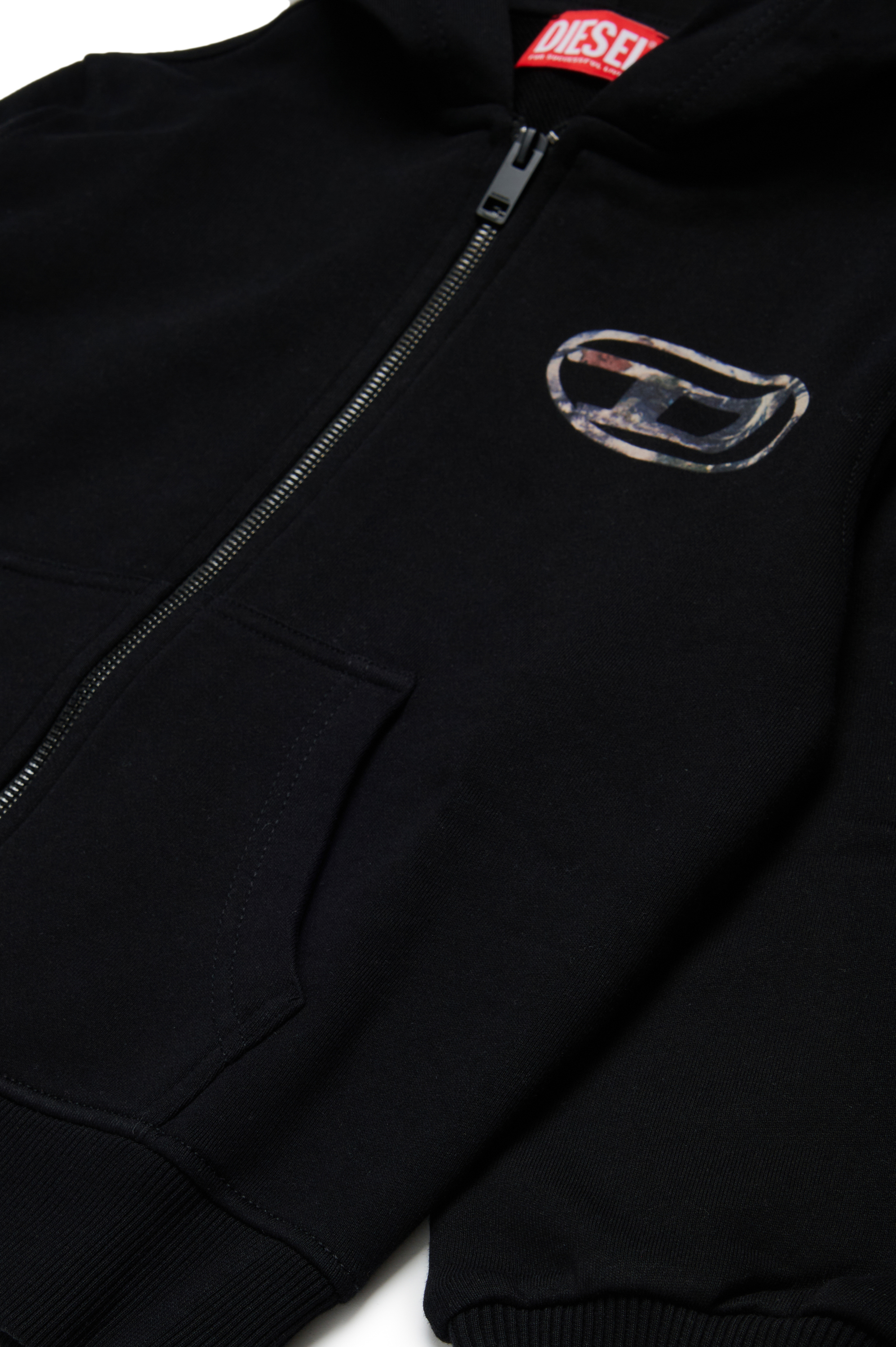 Diesel - SWELTHOODZIP  OVER, Homme Sweat-shirt à capuche zippé avec logo Planet Camo in Noir - Image 4