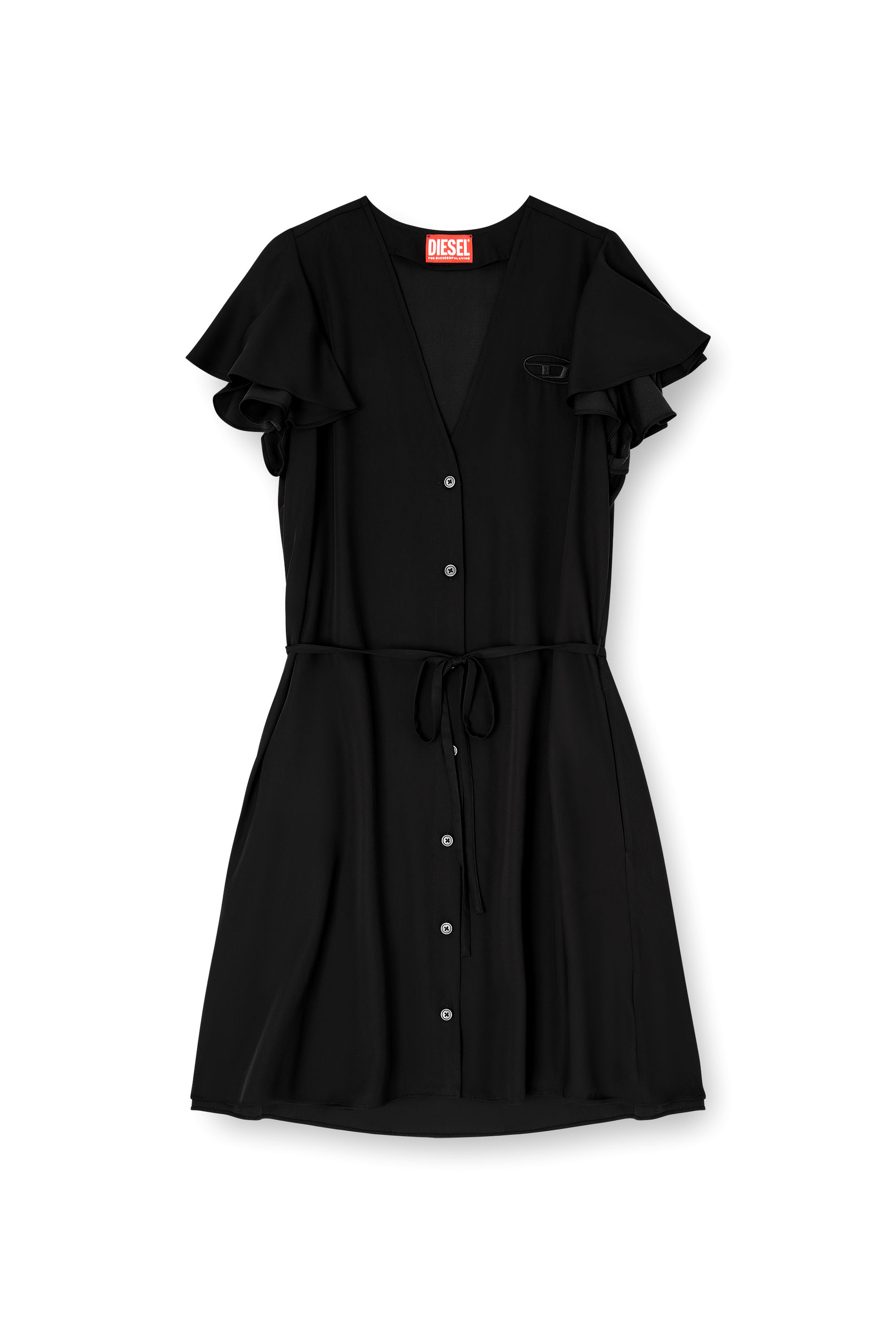 Diesel - D-AIKIRI, Robe en cupro avec col en V et boutons à l'avant Femme in Noir - 1