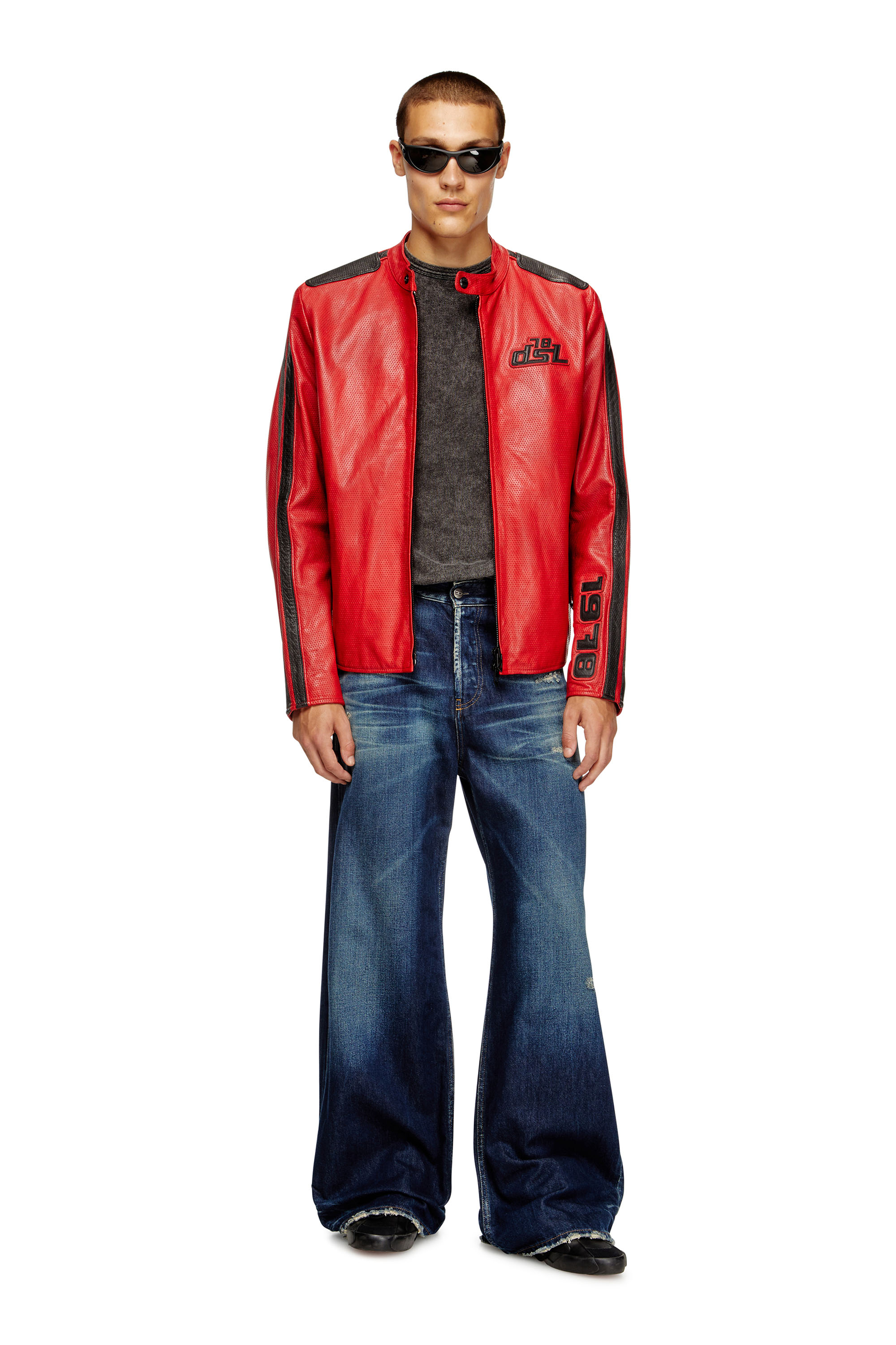 Diesel - L-POP, Veste de motard en cuir perforé Mixte in Rouge - 2