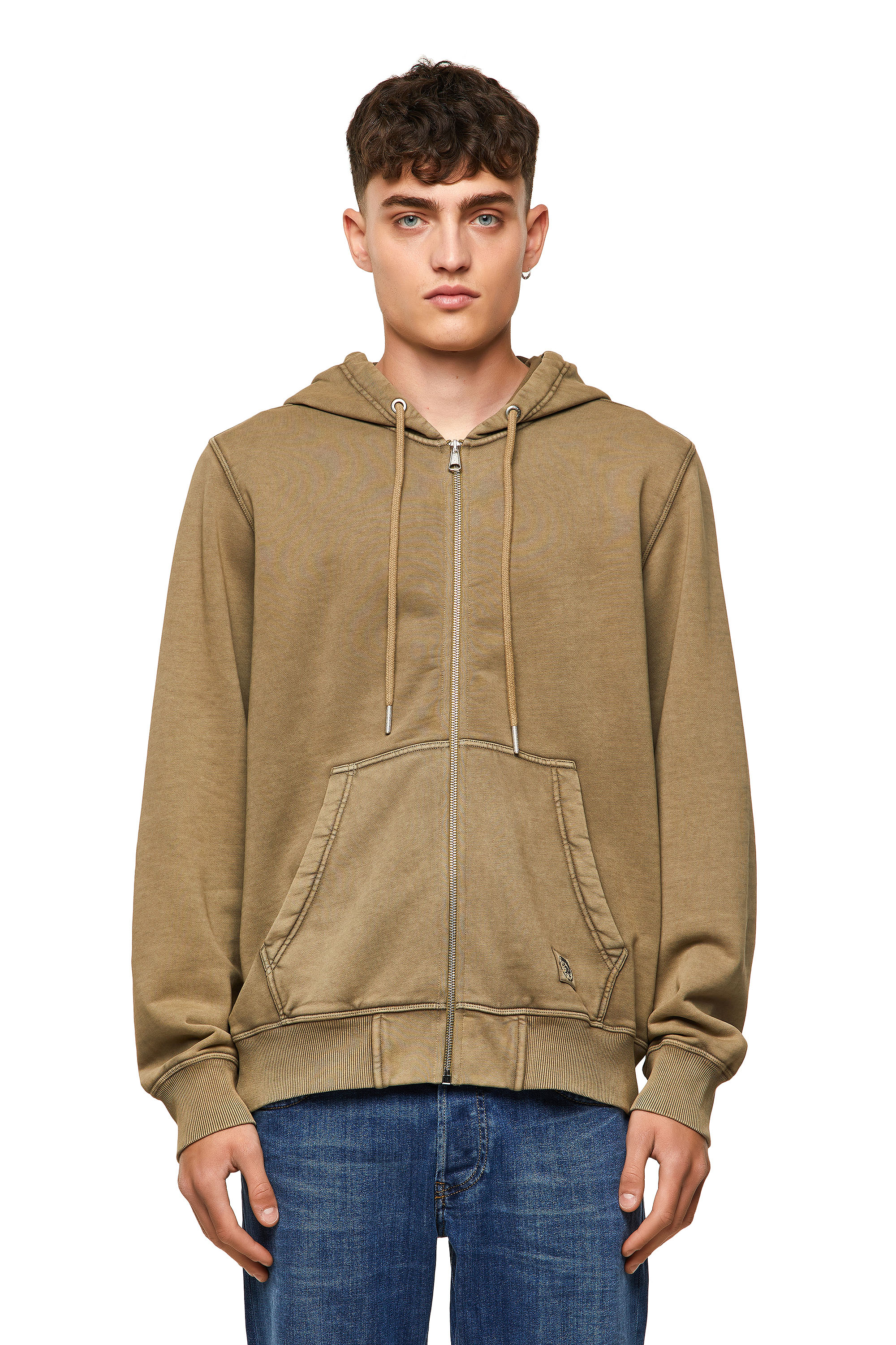 S-GIRK-HOOD-ZIP-MOHI, Marron Clair - Pull Cotton