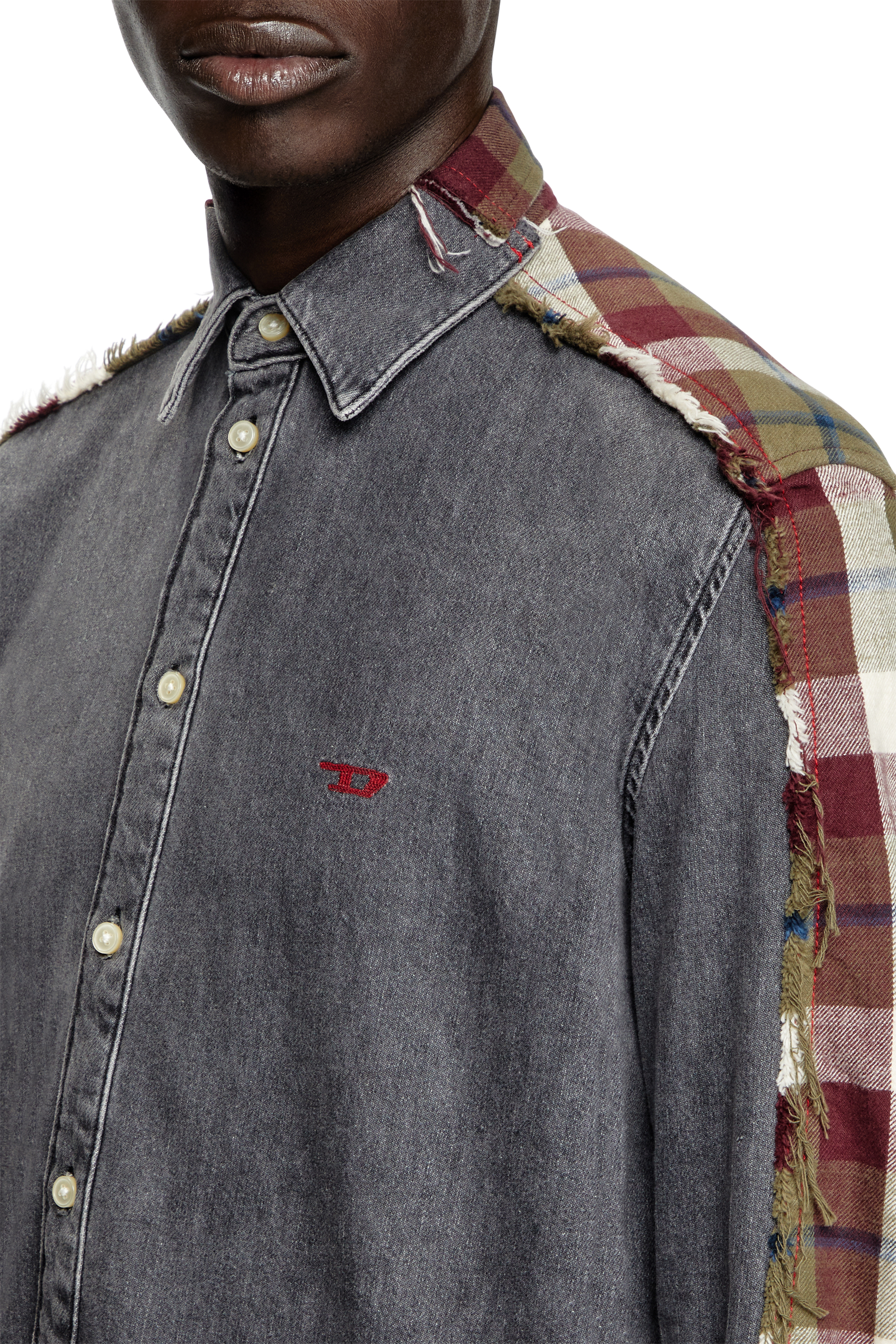 Diesel - Shirt Dieseloves 7A, Unisex's Denim and check shirt in Grey/Red - 4