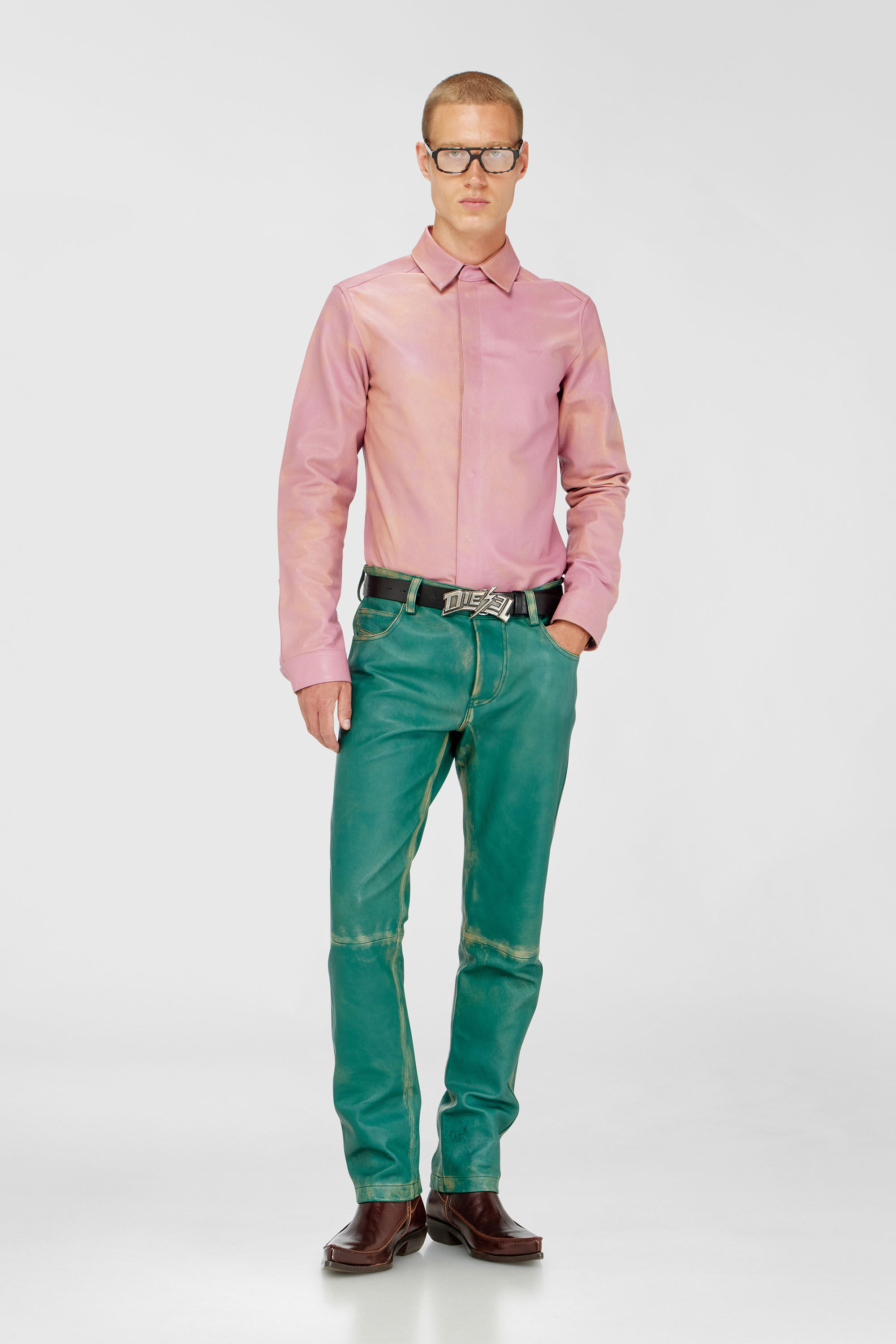 Diesel - S-CIRT, Chemise en cuir trait&eacute; Homme in Rose - 1
