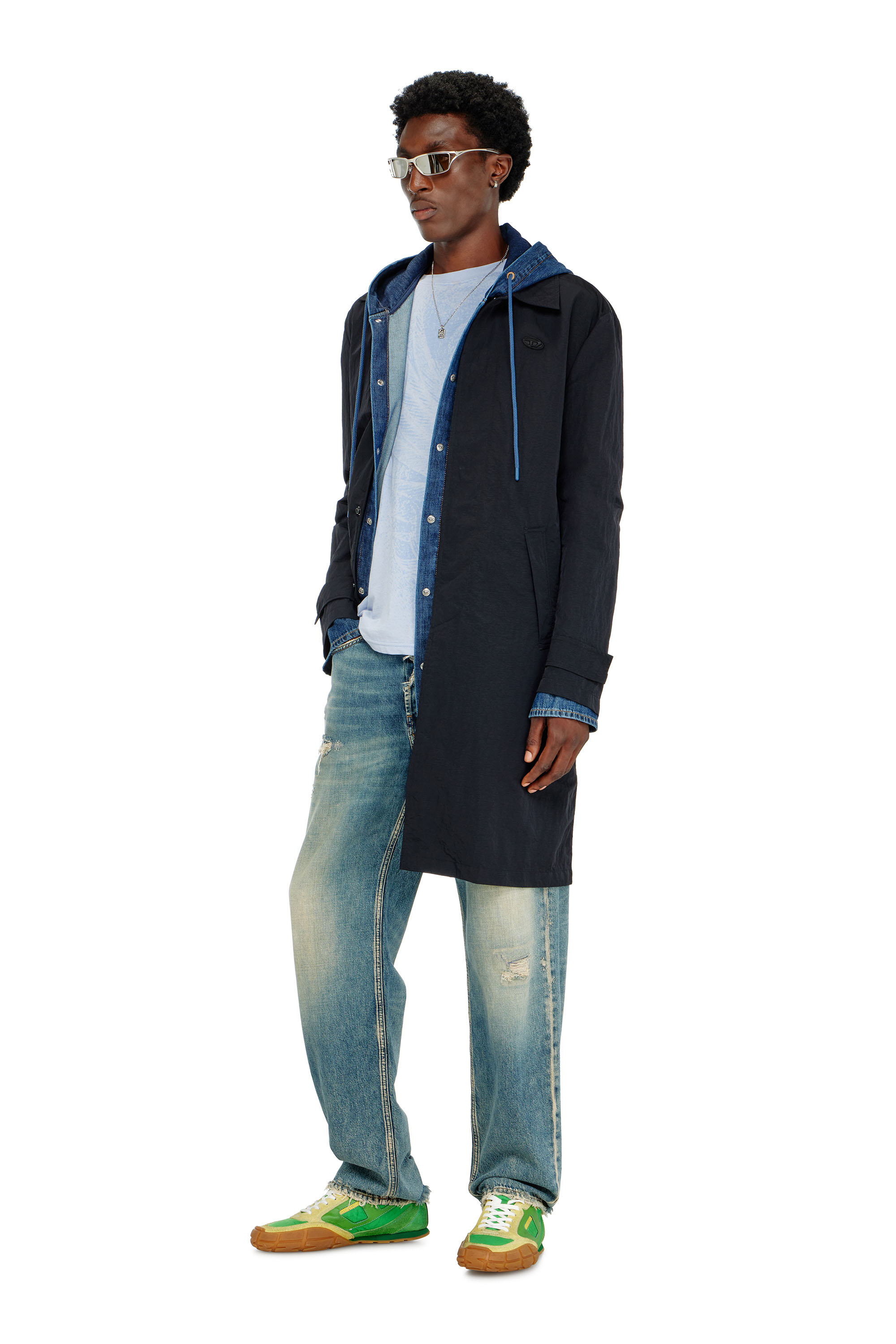 Diesel - J-BURHAT, Man's Nylon coat with shiny crinkle finish in Black - 3