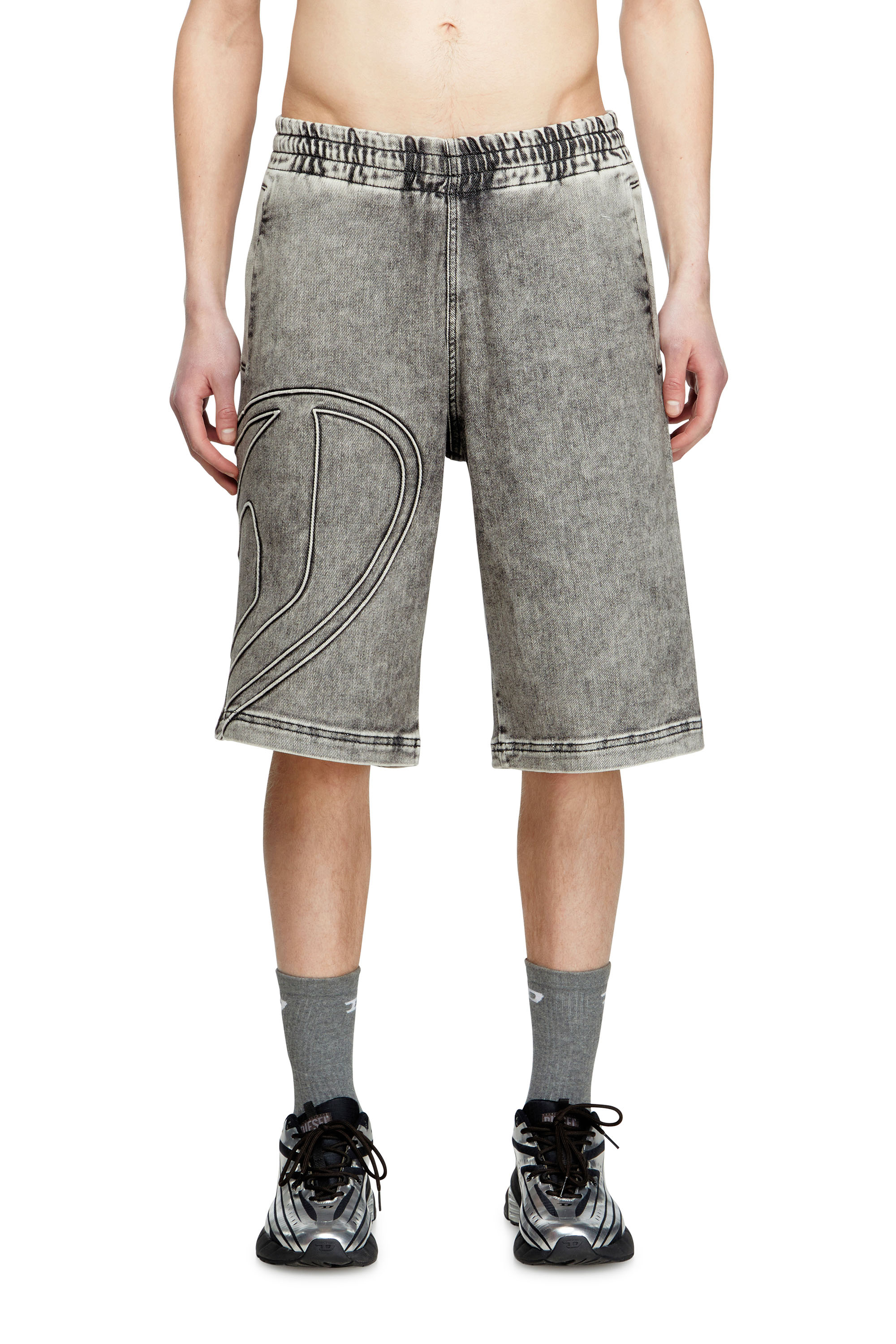 Diesel - D-ENNY-S TRACK, Track Denim bermuda avec logo Oval D Mixte in Gris - 1
